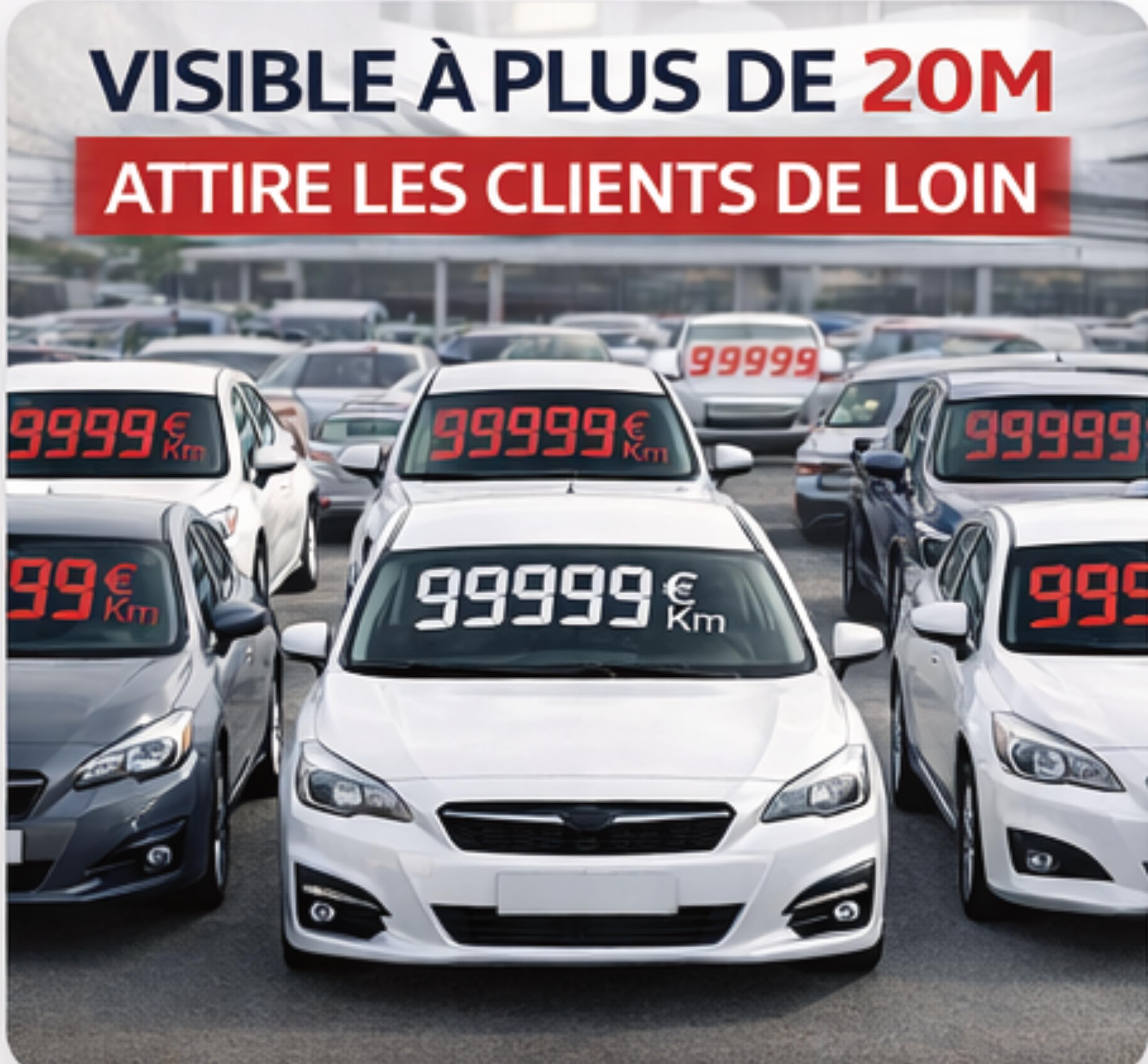 Chiffres Prix Voiture Pare-Brise – Kit Affichage Véhicule Professionnel € + KM – Chiffres Adhésifs Vinyle – Idéal Garage et Vente Auto – Pack 5, 10 ou 20 – Rouge