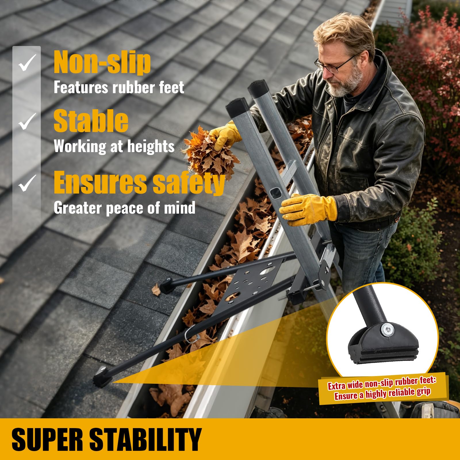 Leiterstabilisator, sicherer und zuverlässiger Leiterabstandshalter für Dach und Dachrinnen, rutschfeste Gummiunterlage, verstellbare Länge 55,9 - 74,9 cm, Leiterstabilisator, Luftfahrtmaterial, 136