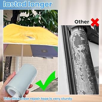 Repair Tape for Fabric, Awning, RV Roof, Underbelly, Tarp, Tent, Sail and Boat Cover Outdoor Repair Patch, Heavy Duty, Clear