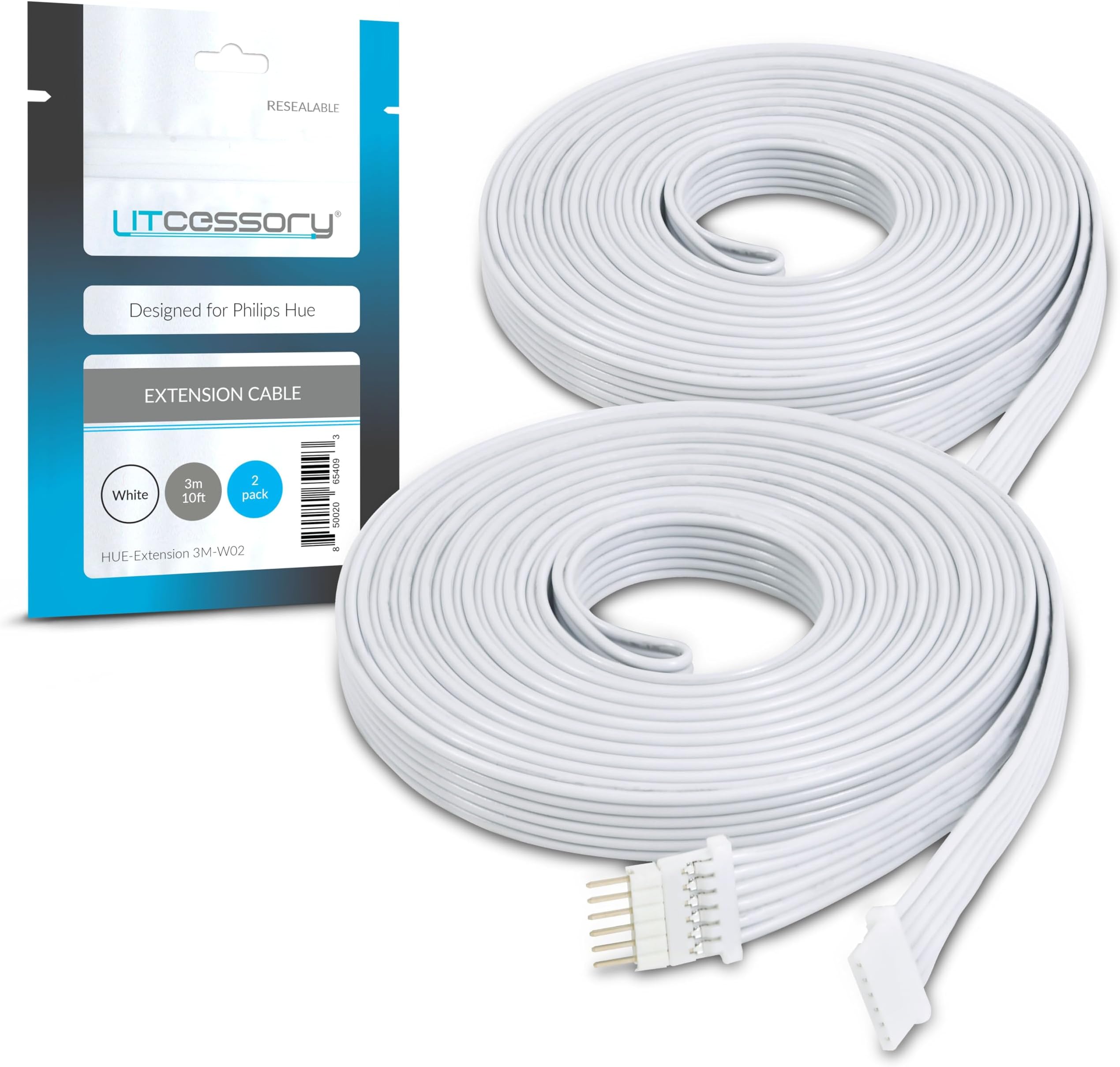 Extension Cable for Philips Hue Lightstrip Plus (3m, 2 Pack, White)