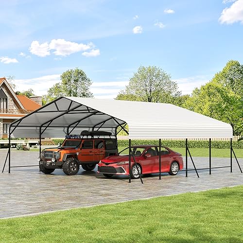 Garvee 20x20x9 ft Metal Carport, Oversized Metal Garage with Galvanized Steel Roof for All Weather, Heavy Duty Carports for Car, Boats and Tractor