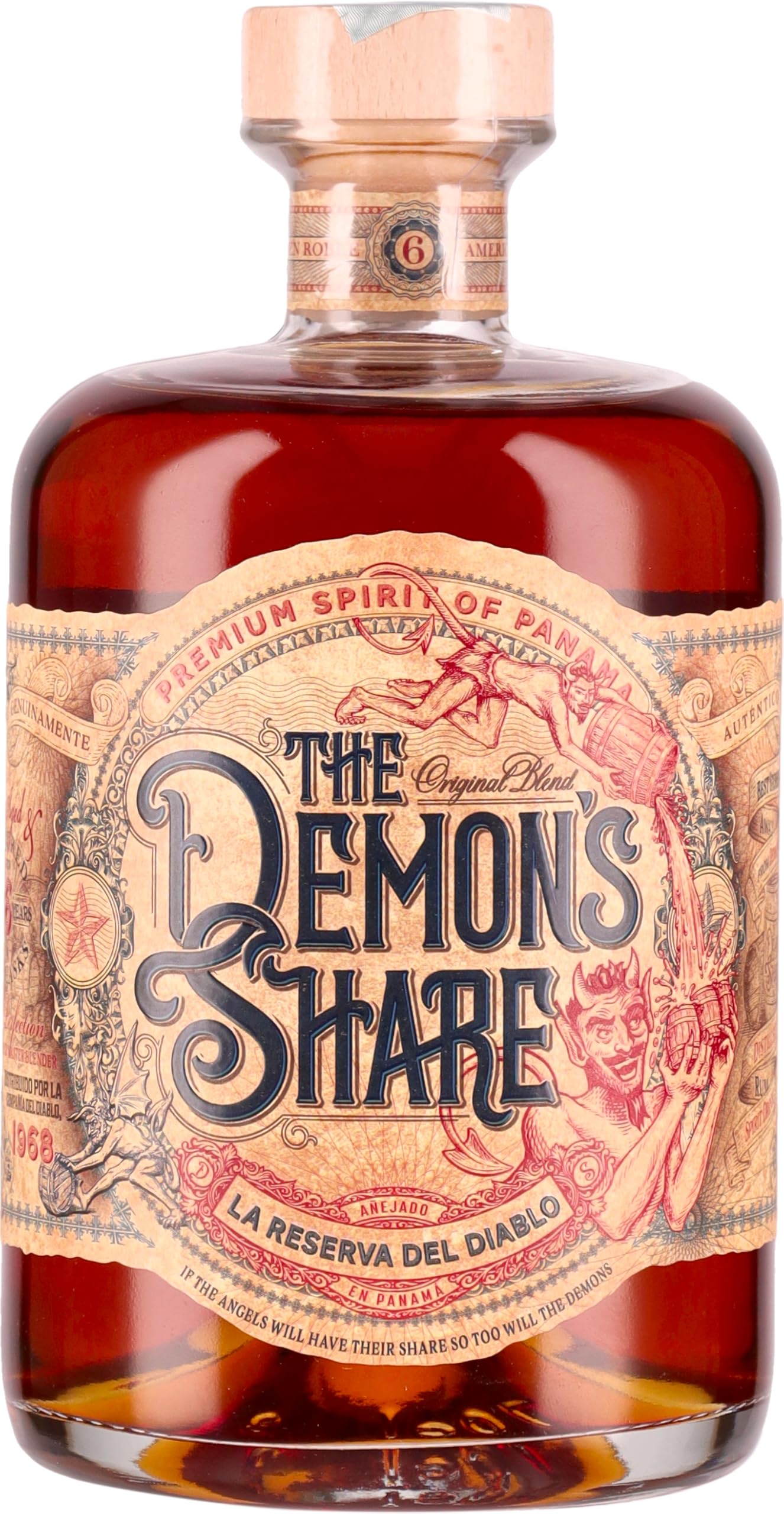 The Demon's Share Rum, 700ml, Note Vanigliate, Speziate e di Cuoio, Rum Scuro Artigianale di Panama, Invecchiato 6 Anni in Botti di ex Bourbon Americano, Confezione Regalo con Astuccio, 40% Vol.