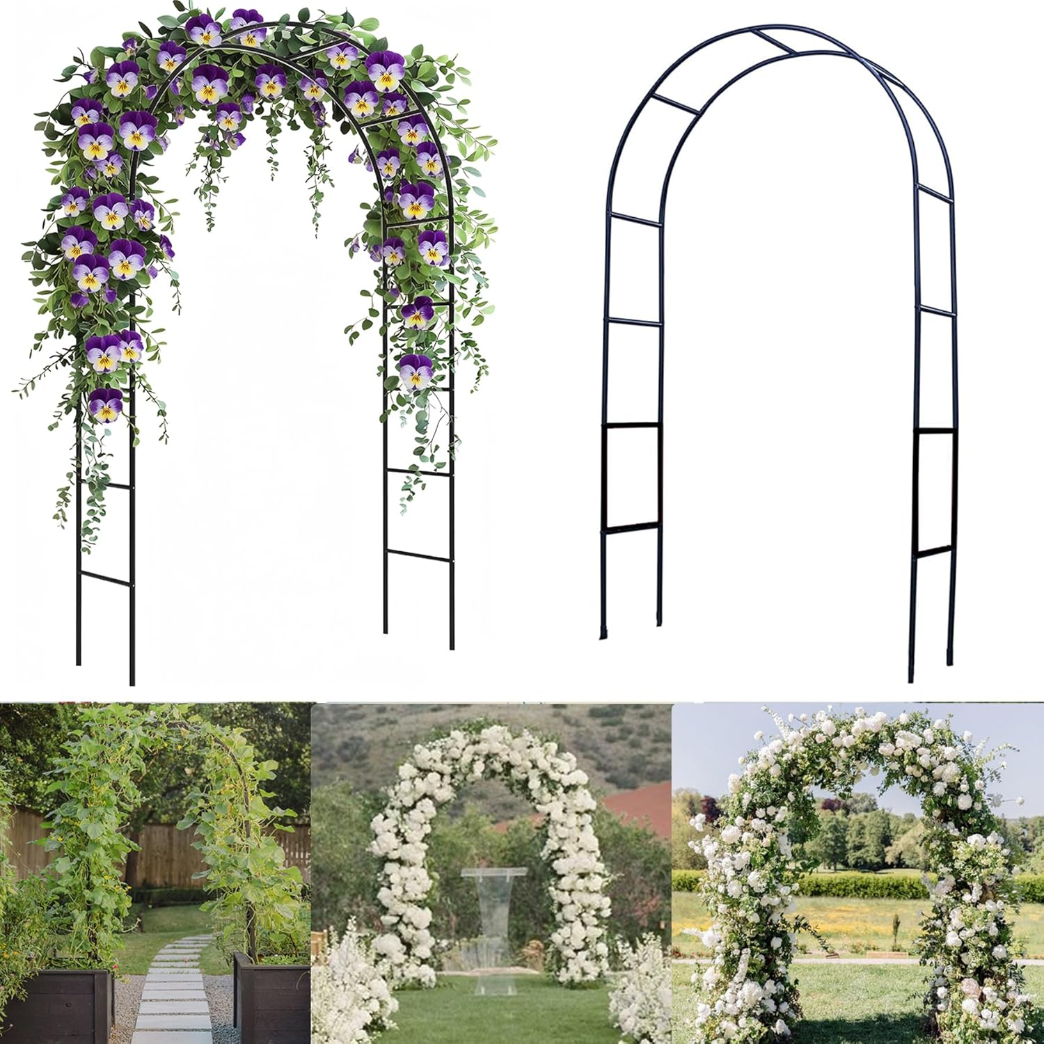 Garden Arch Trellis for Climbing Plants Outdoor - 4.6 * 7.8Ft, 100% Metal Sturdy Garden Arbor with Rust-Proof Coating, Garden Arch for Climbing Plants, Party Wedding Arch Decoration