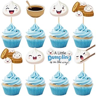 Ercadio 35 PCS Dumpling Cupcake Toppers Decorations A Little Dumpling is On the Way Cake Breakfast Theme Baby Shower Kids Birthday Party Decor Supplies