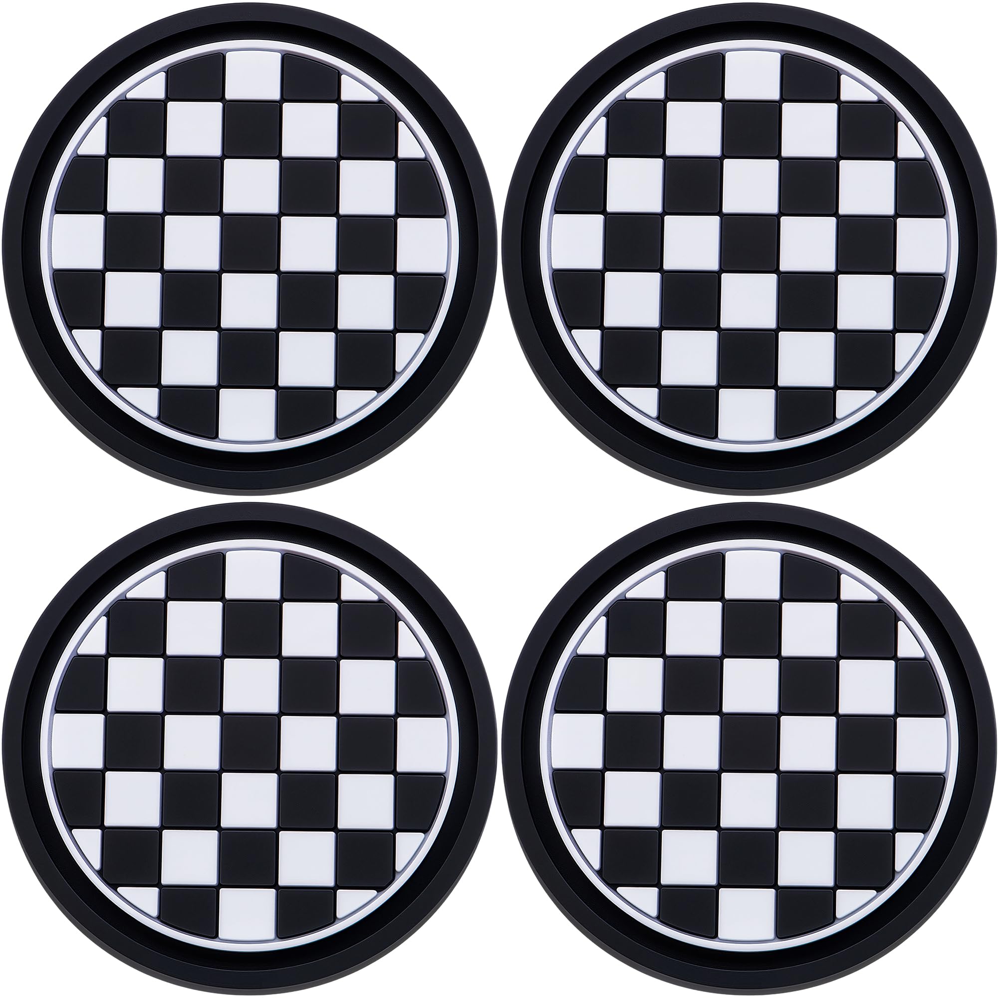 4PCS Car Cup Holder Coaster – 2.75 Inch Anti-Slip Auto Insert Cup Mat – Universal Fit for Women &amp; Girls – Interior Decor Accessories (Checkerboard)