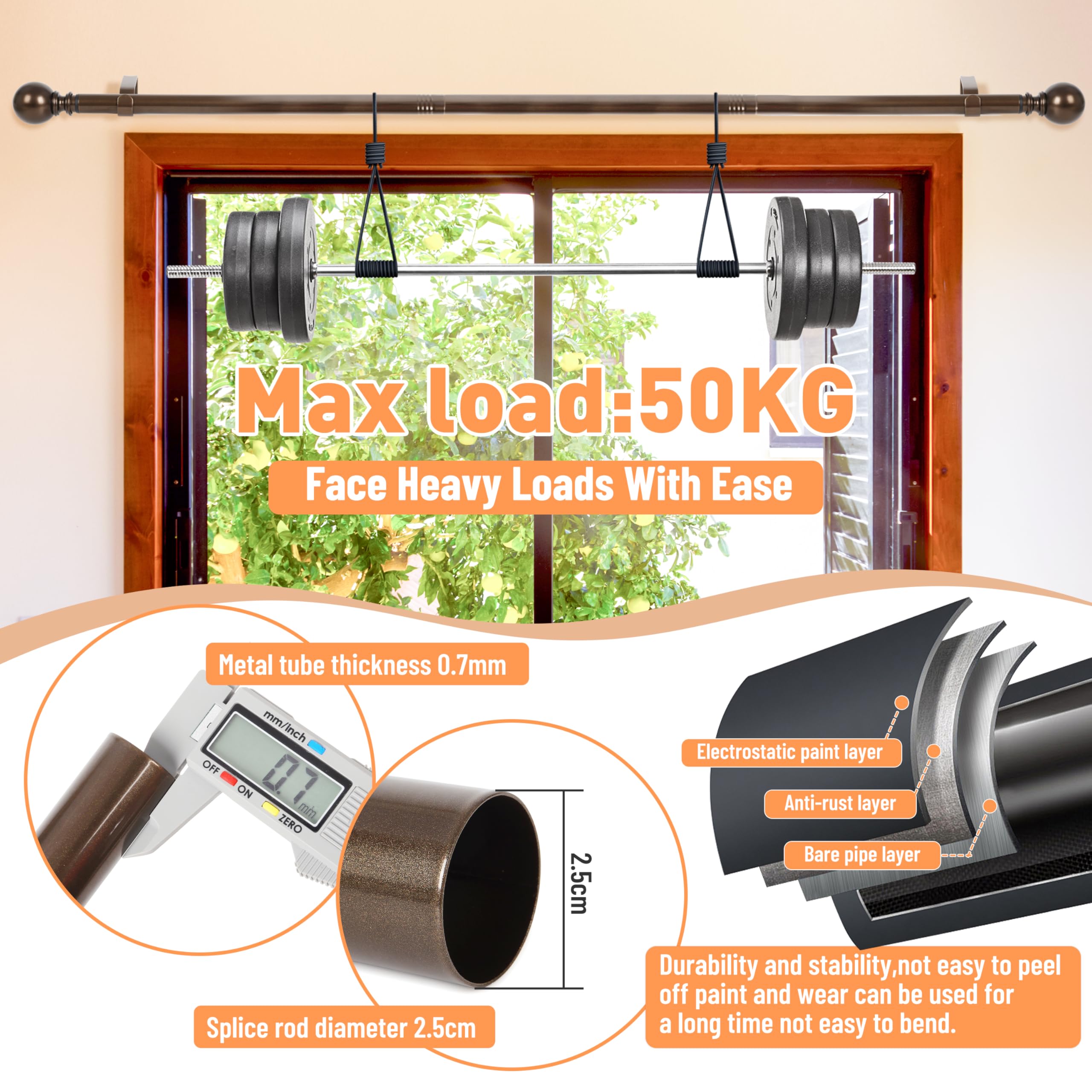 KINGSOW Aste per Tende Estensibili in Bronzo: Aste per Tende per Finestre Regolabili Asta Singola per Tende 160-300cm per Tende con Occhielli