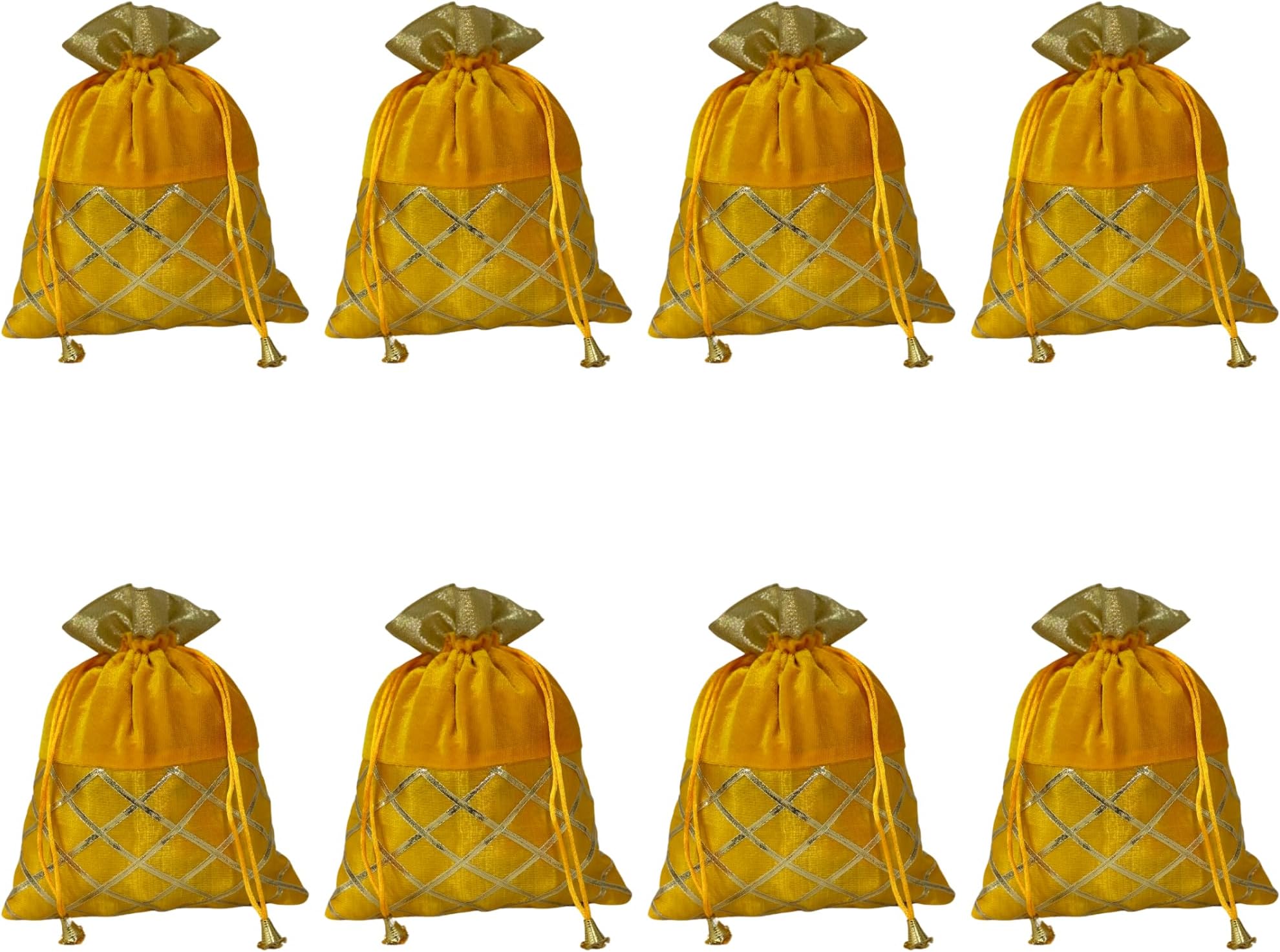 DIVE DECORDIVE DECOR Traditional Velvet Potli Bags for Women and Girls - Large Potli Bags for Parties, Weddings and Festive Season | Perfect Gifting Option for Giveaways (Pack of 8, Yellow)