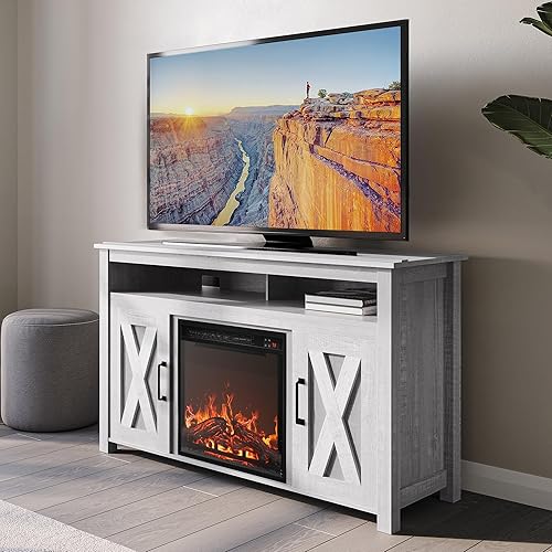 Miniatura 2 de BELLEZE - Mueble moderno con puertas de madera estilo granja y chimenea eléctrica para TV y centro de entretenimiento multimedia, para televisores