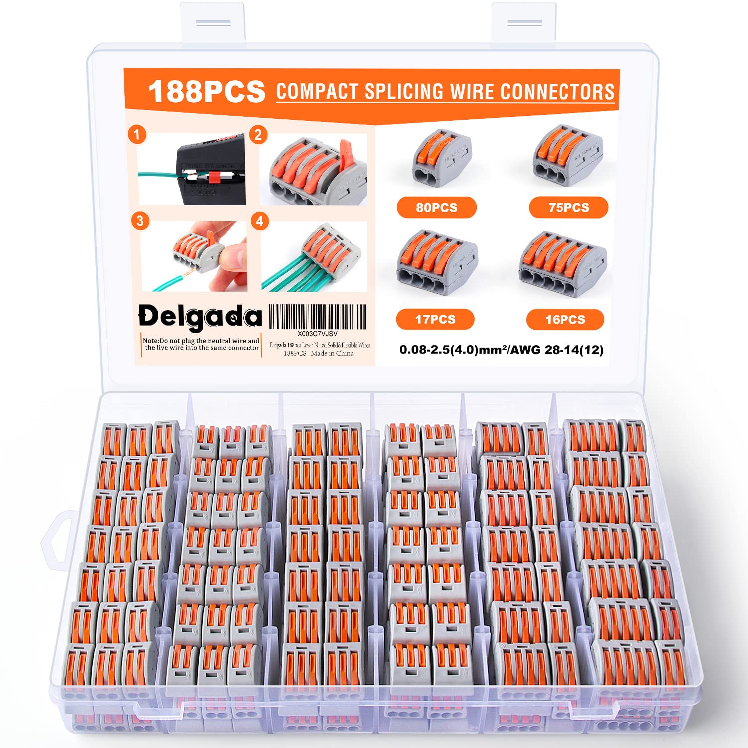 Delgada Wire Connectors - 188 PCS Reusable Splicing Kit -1