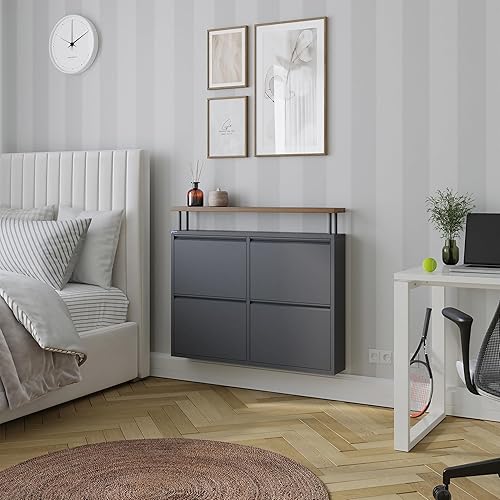 Vista 88 de Gabinete de zapatos de metal de 5 niveles con tapa, organizador de almacenamiento de zapatos duradero para entrada, armario de estante de zapatos