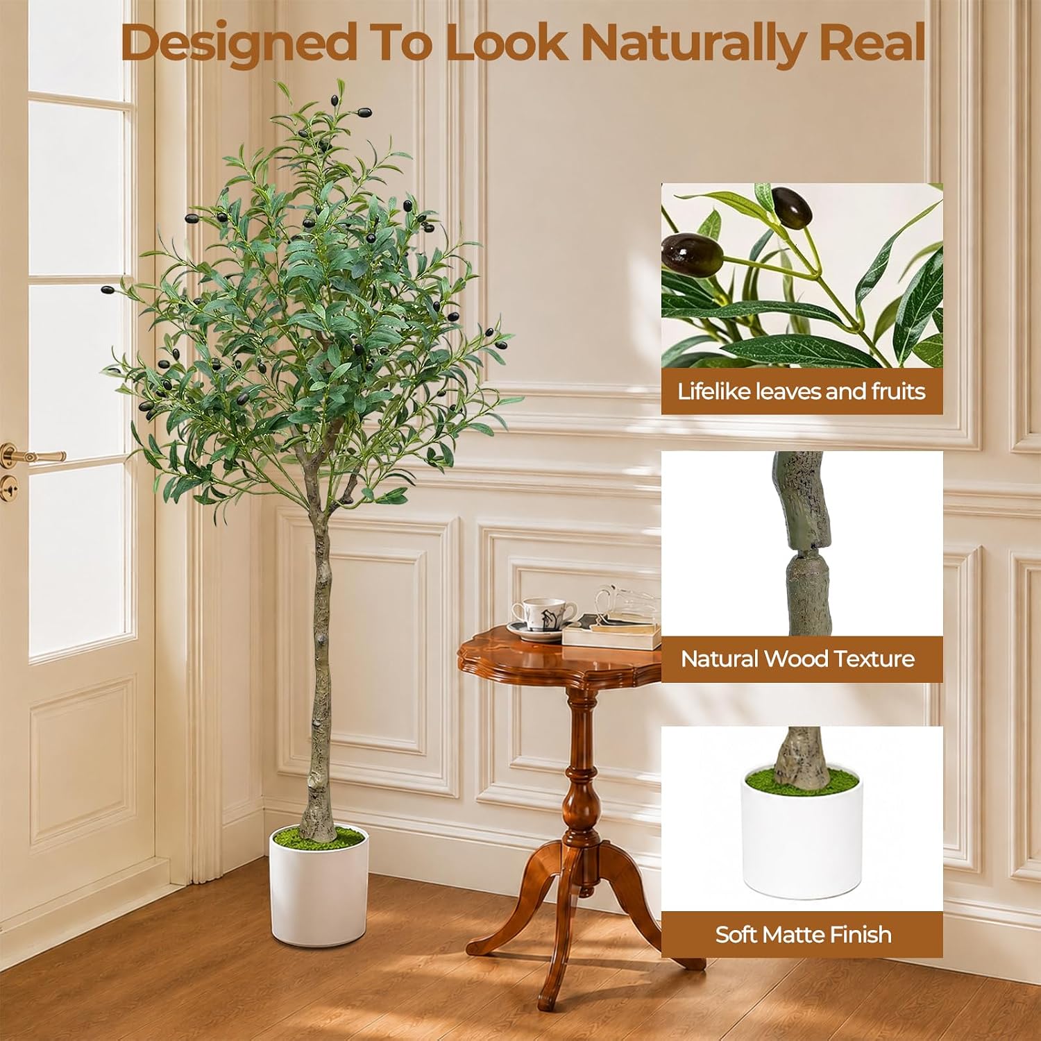 Artificial Olive Tree 5FT, Olive Trees Artificial Indoor with Realistic Branches & Olive Fruits, 63" Tall Faux Olive Tree in White Planter Basket, Fake Tree Indoor for Home Office Living Room Decor