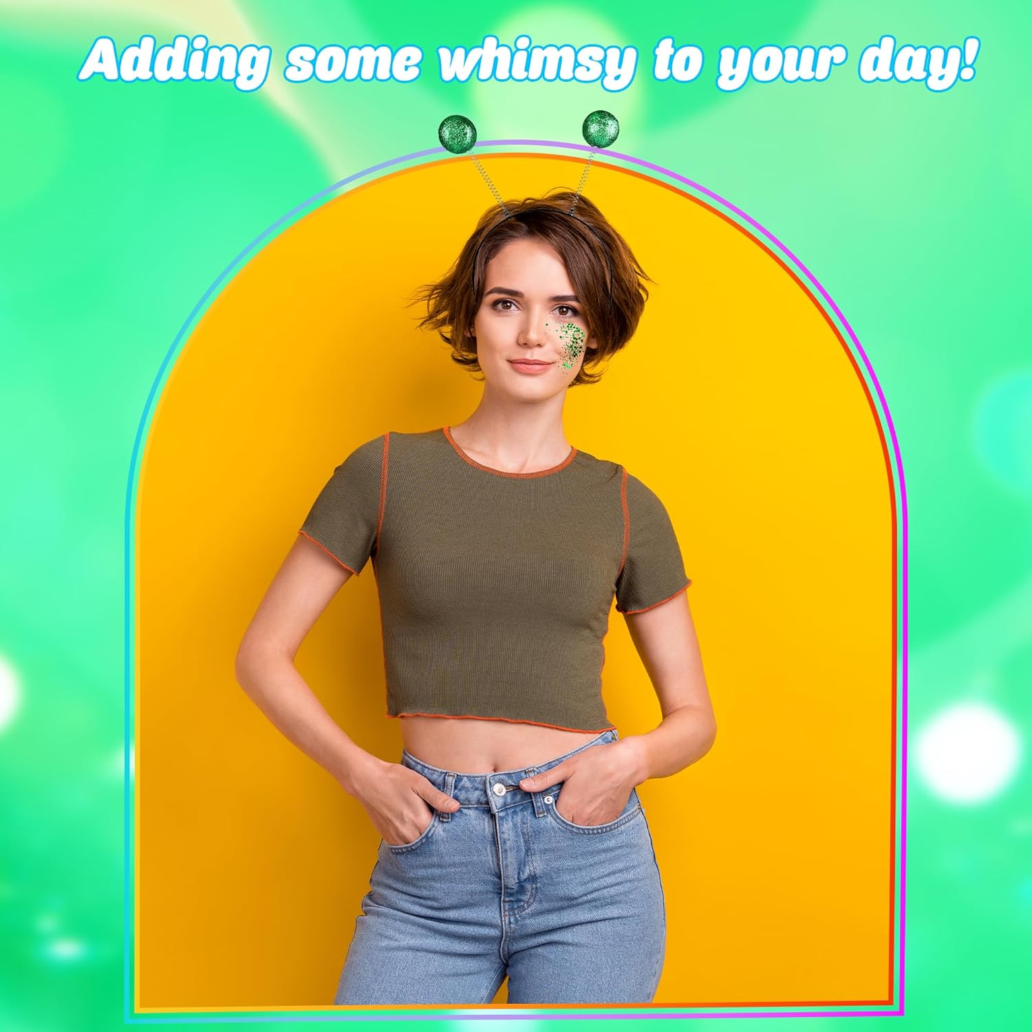 8 Pack Alien Headbands and Glitter Includes 4 Alien Antenna Headband 4 Alien Decorative Glitter Alien Costume Accessories for Halloween Alien Party Costumes