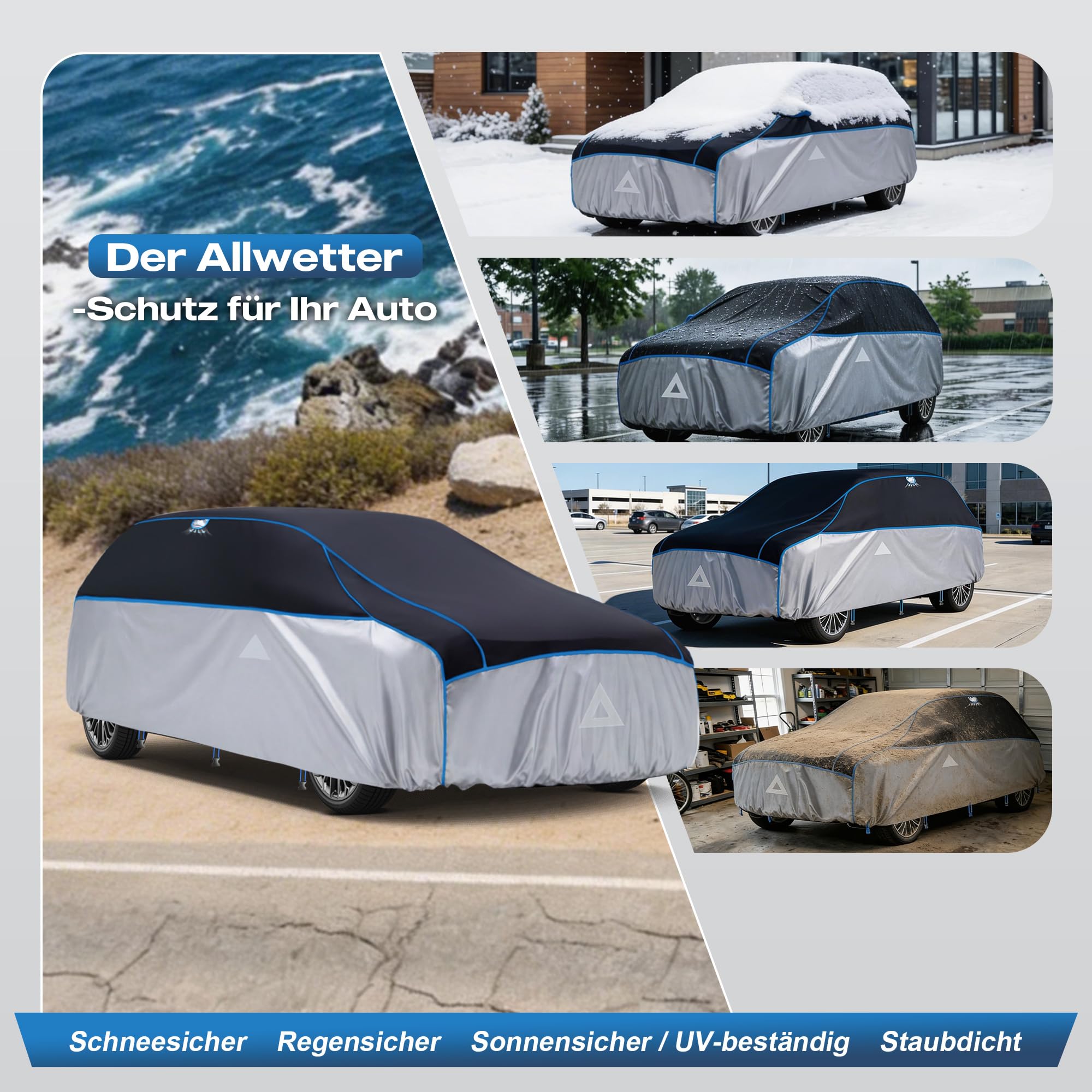 Hagelschutzplane Auto mit separater Sonnenblende,Kombi Wasserdicht Auto Autoabdeckung,Abdeckplane für Hagel Sonne, Hagelschutz für A4/A5 Avant,Passat Estate,3er Touring(450 bis 485 cm)