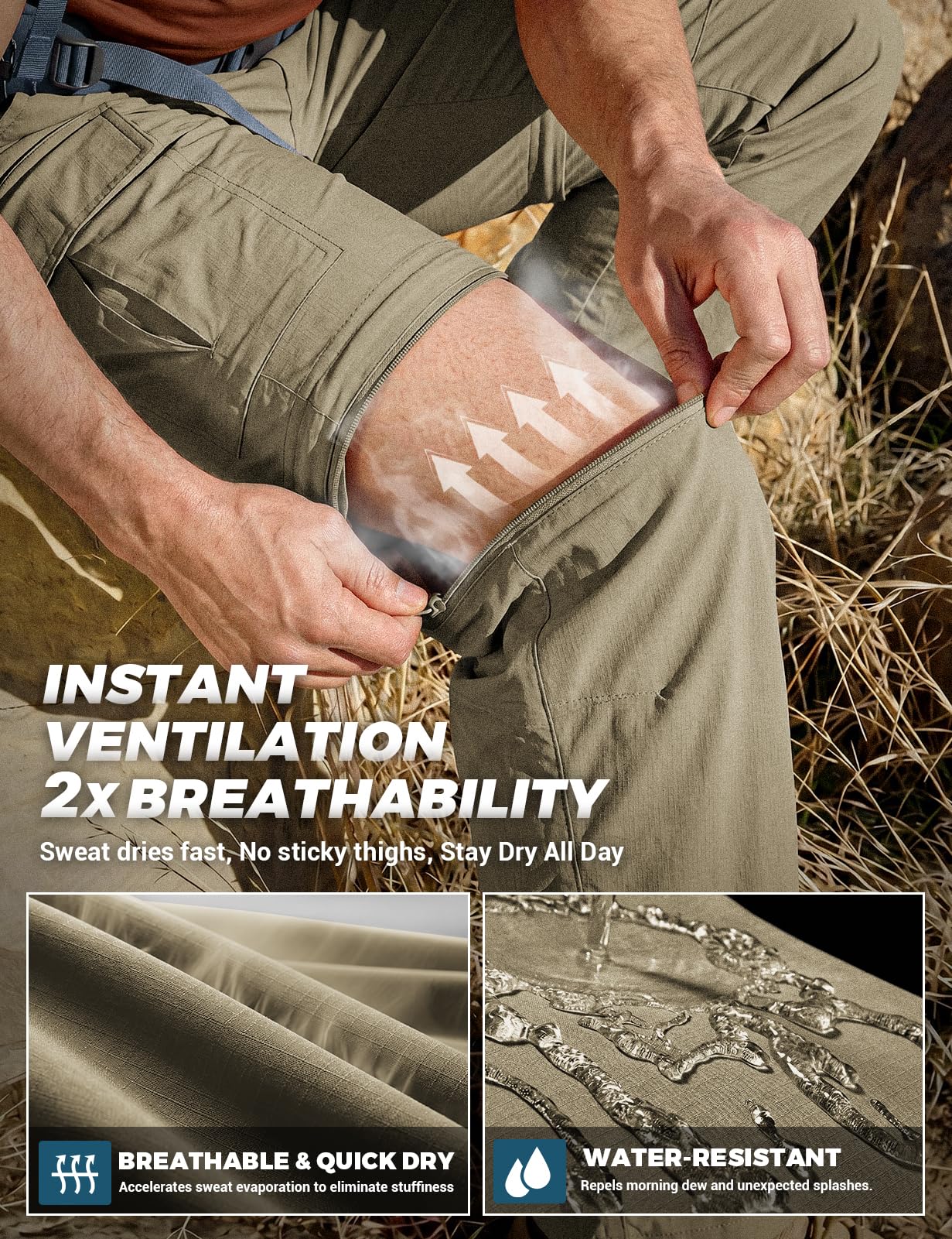 Wespornow Pantalón Convertible de Secado rápido, Ligero, con Cremallera, Transpirable, para Actividades al Aire Libre, Pesca, Safari, Senderismo para Hombre