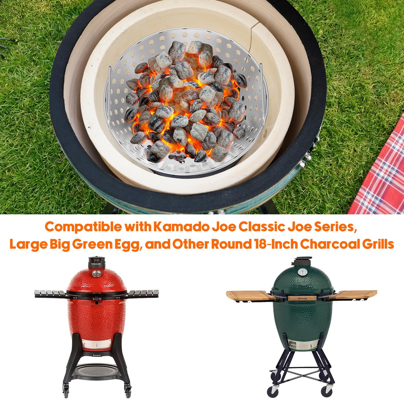 Skyflame Koszyk na węgiel drzewny ze stali nierdzewnej, akcesoria do Kamado Joe Classic, duże zielone jajko, Pit Boss | Grills Luizjana i inne grille - nowa wersja z otworami