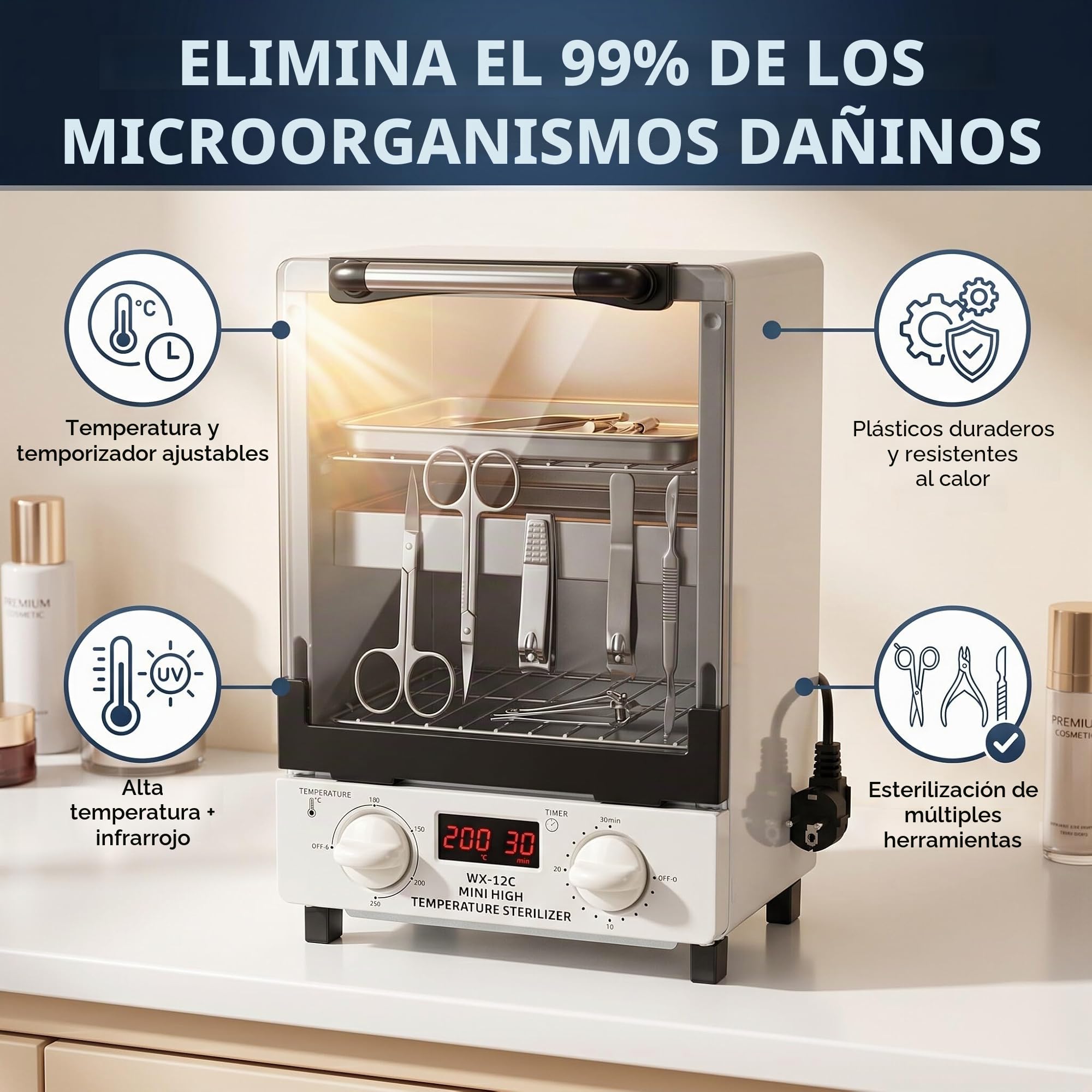 Esterilizador de Aire Caliente, Esterilizador de Aire Caliente de 12 L, Esterilización a Alta Temperatura, Esterilizador Autoclave de Vapor para Instrumentos, Cosméticos,
