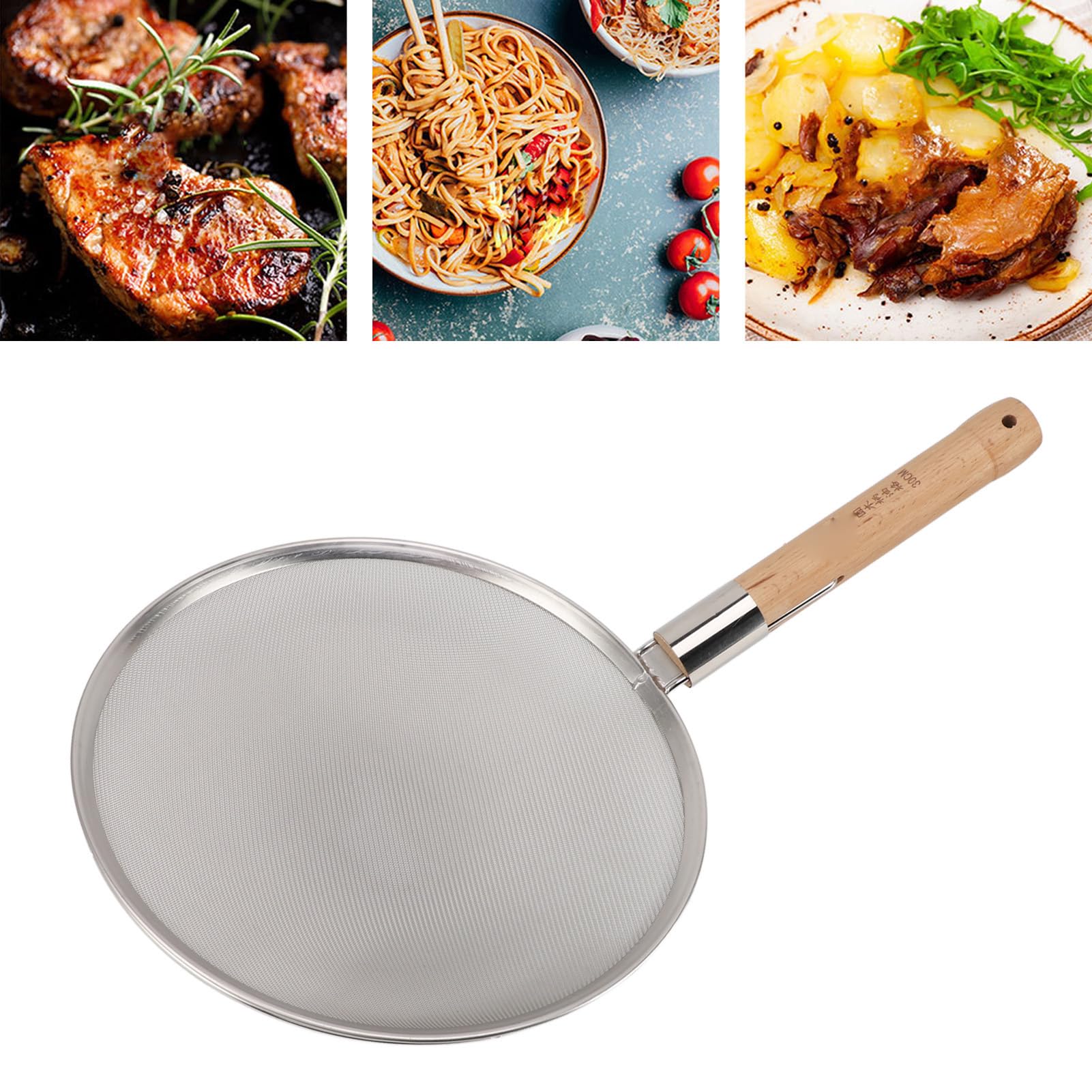 Großer, Feinmaschiger Schaumlöffel aus Edelstahl, Leichter, Tragbarer Schaumlöffel, Bequemer Holzgriff Zum Kochen und Braten (30 cm Durchmesser)