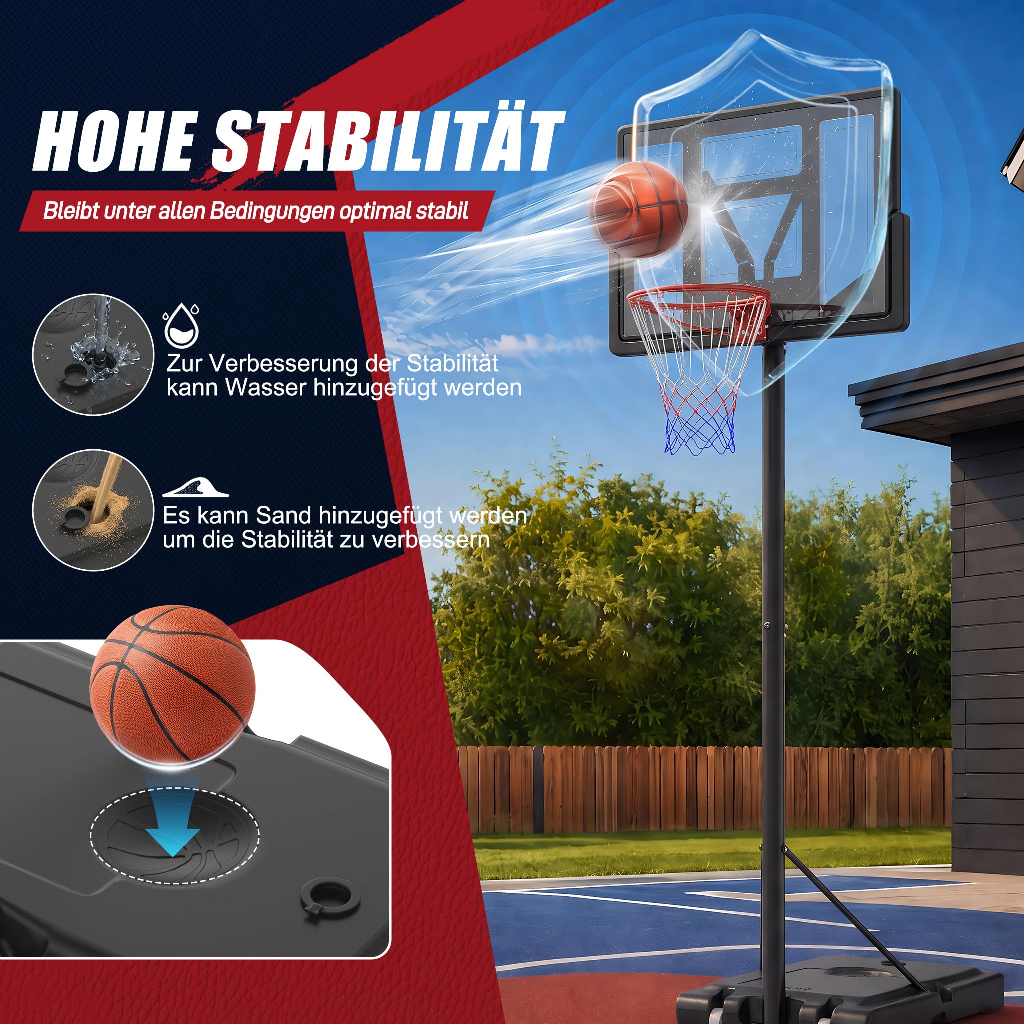 Froadp Canasta de baloncesto ajustable en altura para interior y exterior, soporte de baloncesto con soporte, juego completo, incluye pelota de baloncesto, bomba, equipo de baloncesto portátil para