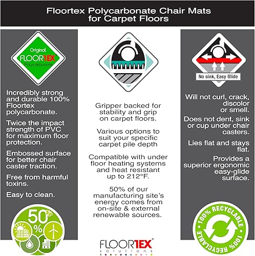 Miniatura 12 de Floortex  Tapete de policarbonato para silla con ruedas, para poner sobre Alfombras hasta 12 pulgada de grosor, 48 x 48 pulgadas, transparente