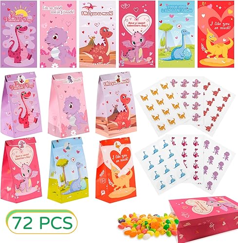 Miniatura 2 de ANYIDEA Bolsas de regalo de San Valentín con calcomanías de San Valentín, 72 bolsas de regalo de San Valentín + 72 calcomanías para el día de San