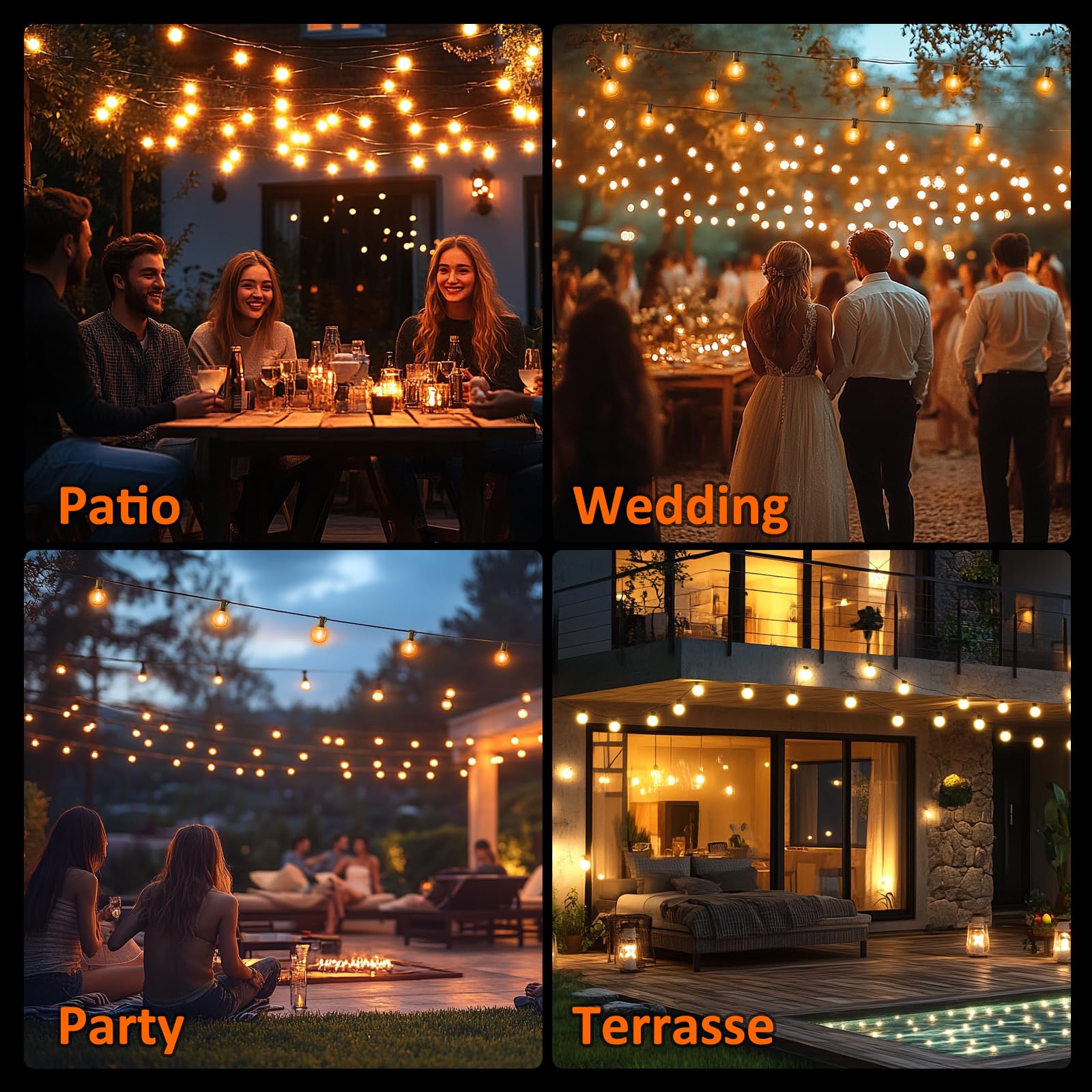 Guirlande Lumineuse Exterieure 15M avec Télécommande, 25+2 G40 LED Ampoules Dimmable Étanche pour Patio Terrasse Fête Mariage (Blanc Chaud)