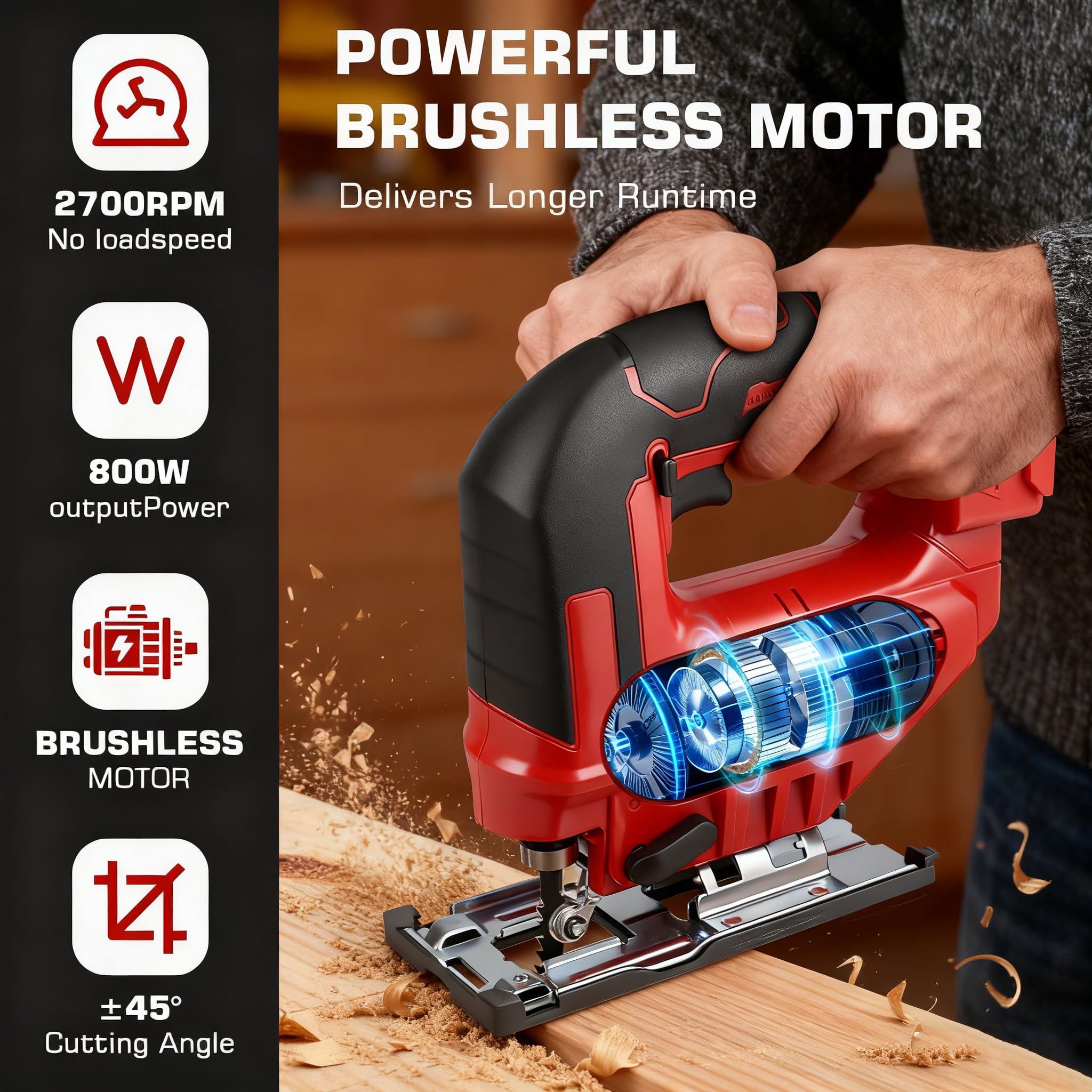 Sierra caladora inalámbrica compatible con batería Milwaukee de 18 V, herramienta de corte de sierra de calar con 4 ajustes orbitales, 20 cuchillas de rompecabezas, sierra de calar eléctrica