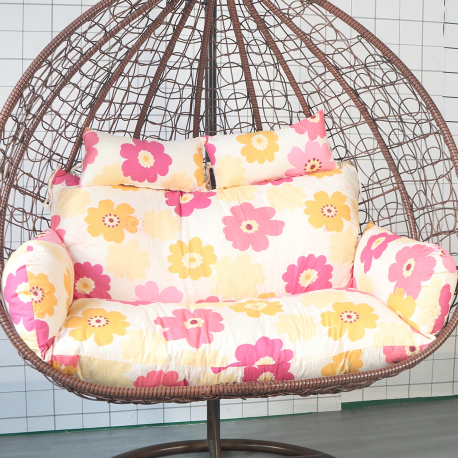 Gtymttx Sunflower Hanging Double Swing Cushion Egg Chair Cushion With Headrest And Armrests, Removable And Washable(Color:sunflower)