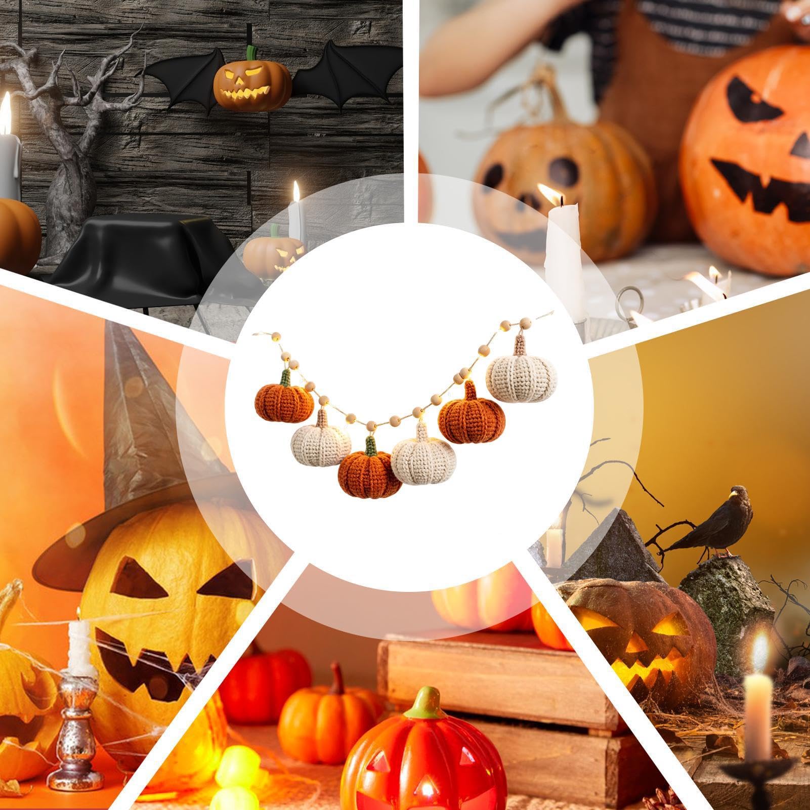 Halloween Kränze Für Die Haustür Dekoration, Gestrickt, Für Draußen Offene | Kürbis Lichter Kabel Lichter für Home Party Kamin Ernte Bauernhof Feiertage Außenbeleuchtung