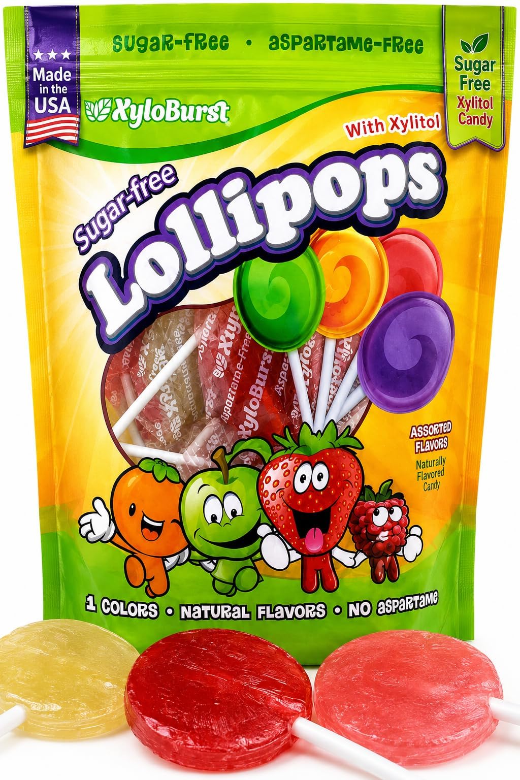 Sugar-Free Xylitol Candy Lollipops Suckers Made With Natural Flavors and Natural Colors, Good For Your Teeth, Dentist Recommended - Made in the USA (50 Count)