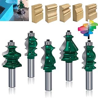 PEALIFE Architectural Molding Router Bit Set Door Drawer Cabinet Front Edging 1/2 Inch Shank - 5 Bits - for Commercial Users and Beginners(1/2 Line)