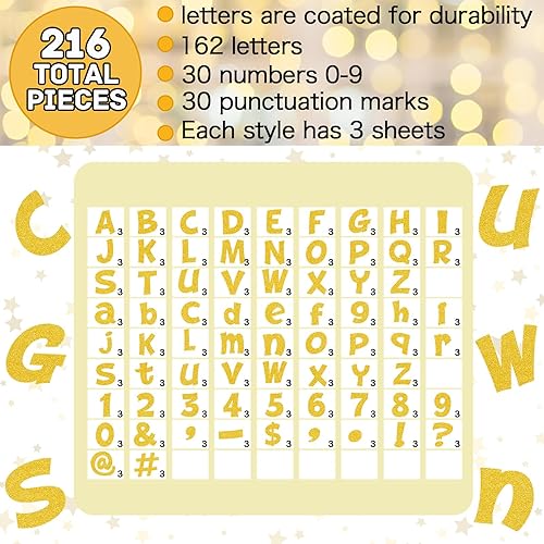 Miniatura 3 de Colarr 216 letras con purpurina para tableros de anuncios para números de aula, alfabeto de 4 pulgadas, letras con puntos adhesivos, símbolos de