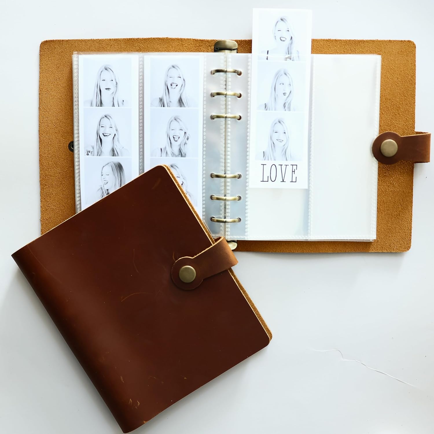 Premium Genuine Cowhide Leather Photo Album For 4X6 and 2X6 Strips - 6 Ring Refillable Binder - Store All Your Prints In Style -Mix And Combine - Upscale Present (GENUINE LEATHER, 2X6)