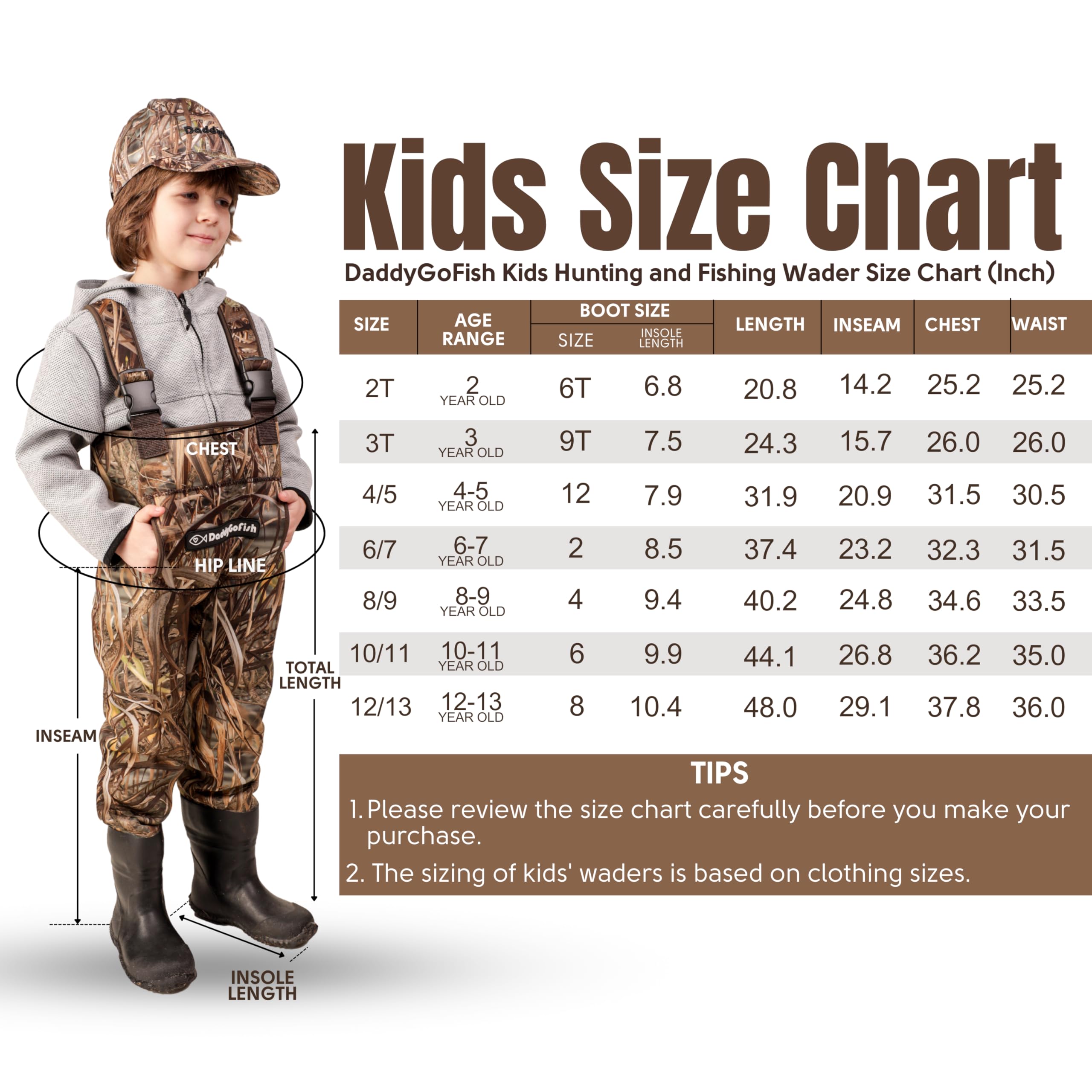 DaddyGoFish Waders in Neoprene Per Bambini E Adulti, Bootfoot, Pesca E Caccia Con Berretti Mimetici E Gancio Per Trampolieri