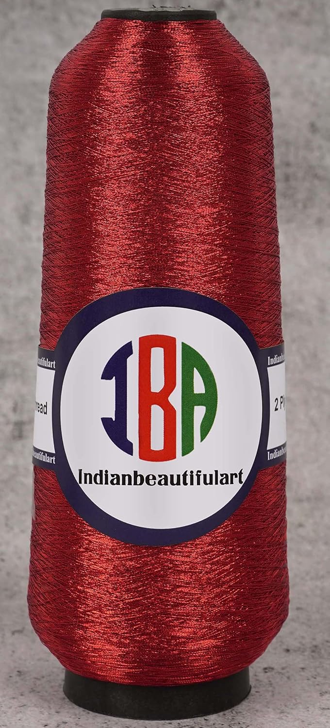 Embroidery Zari 2 ply Thread for Sewing Machine Red Metallic Thread for Embroidery Needle Work 5000M Spool