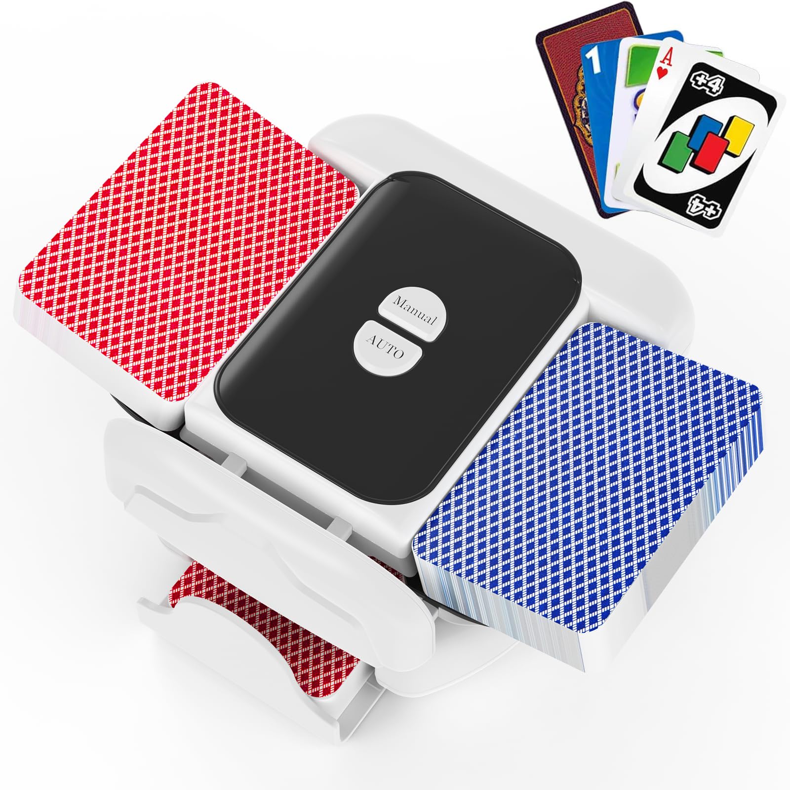 Holiky Mélangeur de Cartes Automatique, Mode Auto/Manuel, Portable et Rechargeable 2600 mAh, Silencieux, Compatible avec UNO, Poker, Blackjack, Skip-Bo