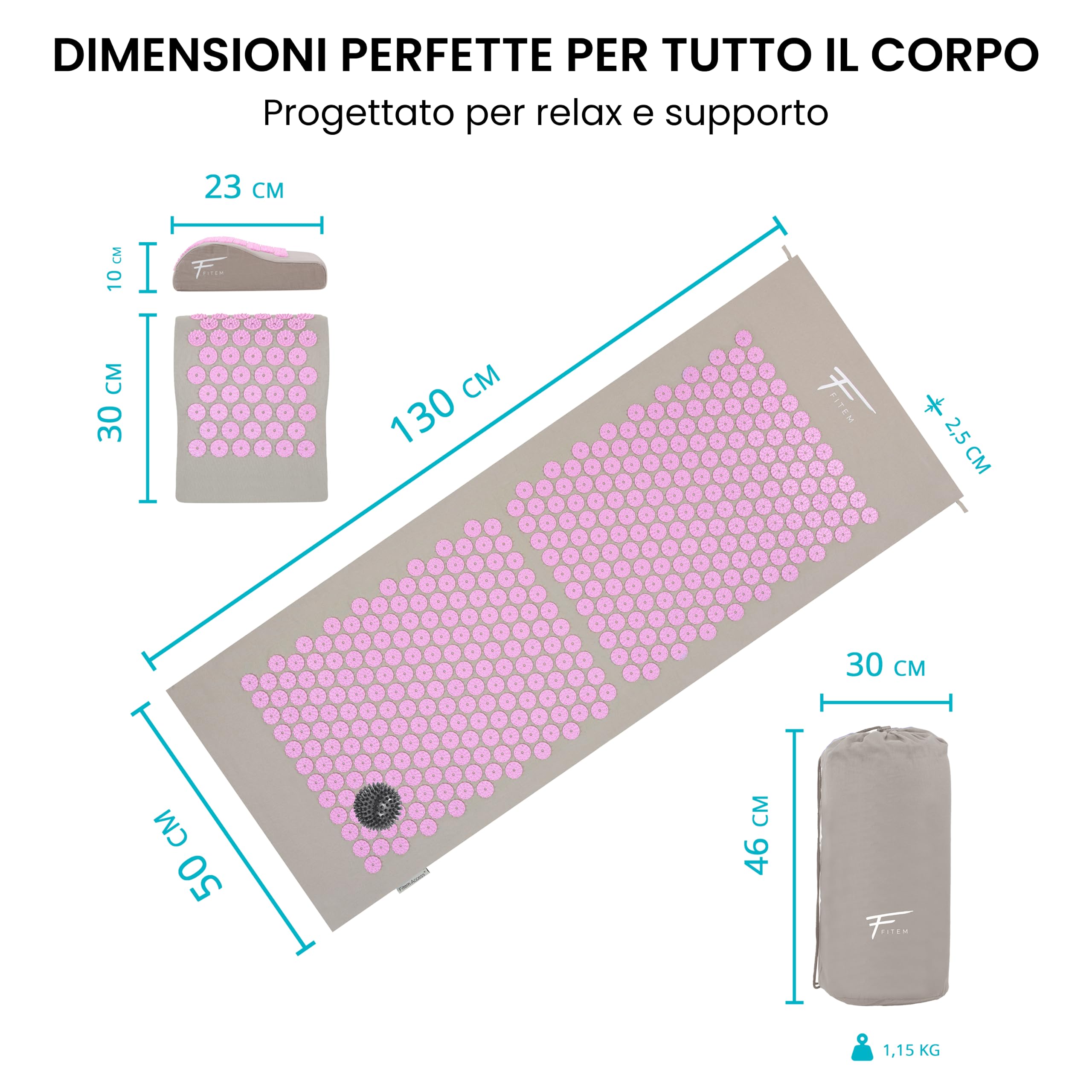 Fitem Tappetino per Digitopressione con Cuscino per Massaggio e Relax, Supporto per Schiena e Collo, Ideale per Yoga, Pilates e Recupero, Favorisce Benessere e Riposo a Casa