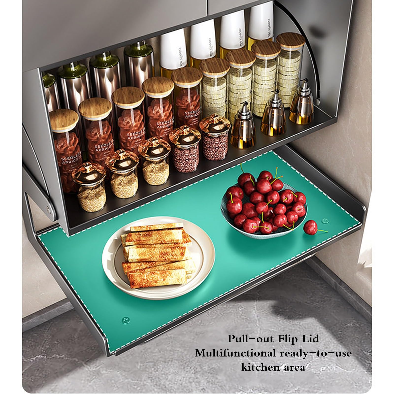 Mobiletto Contenitore Multifunzionale da Parete per Cucina e Bagno, in Acciaio al Carbonio, con Porta spezie e sportello Ribaltabile per la Preparazione di cibi, condimenti e Artic