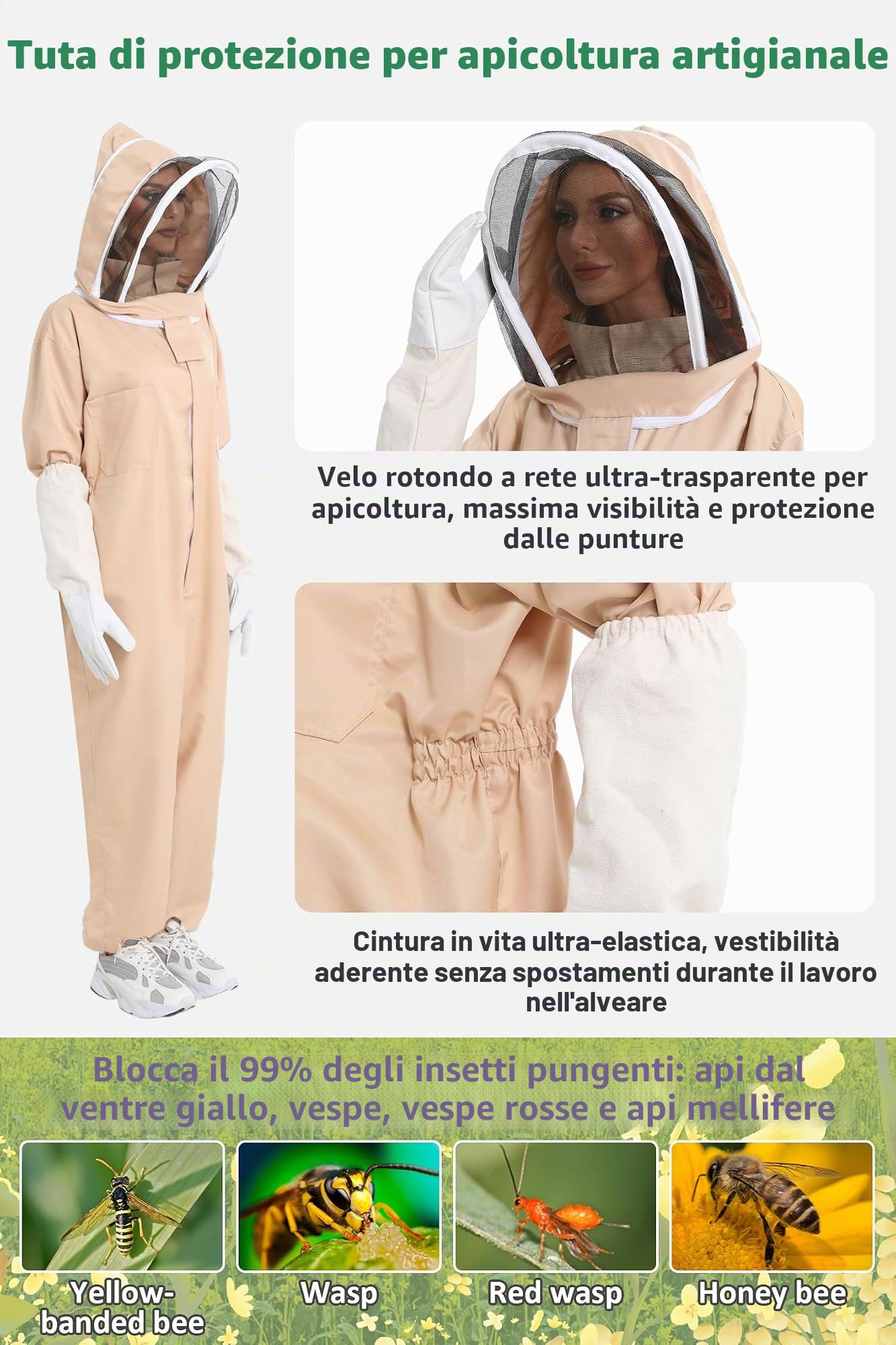Tuta da apicoltura per uomini e donne, L, con cappuccio e guanto, per cortile professionale e principiante apicoltura
