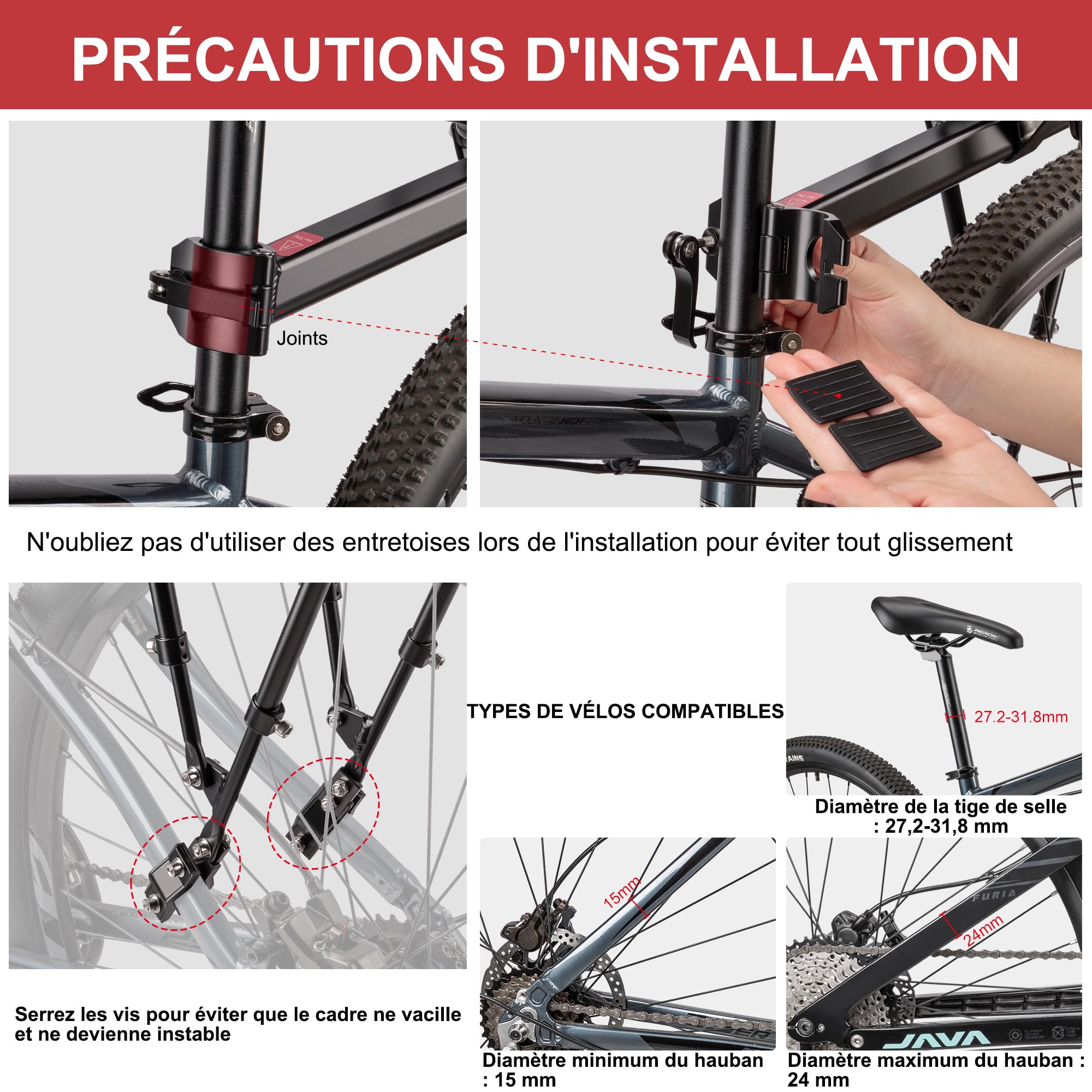 CXWXC Porte-bagages arrière pour vélo - Porte-bagages universel à fixer sur la tige de selle - Porte-bagages pour sacoches de vélo et équipement de tourisme - Charge maximale : 30 kg