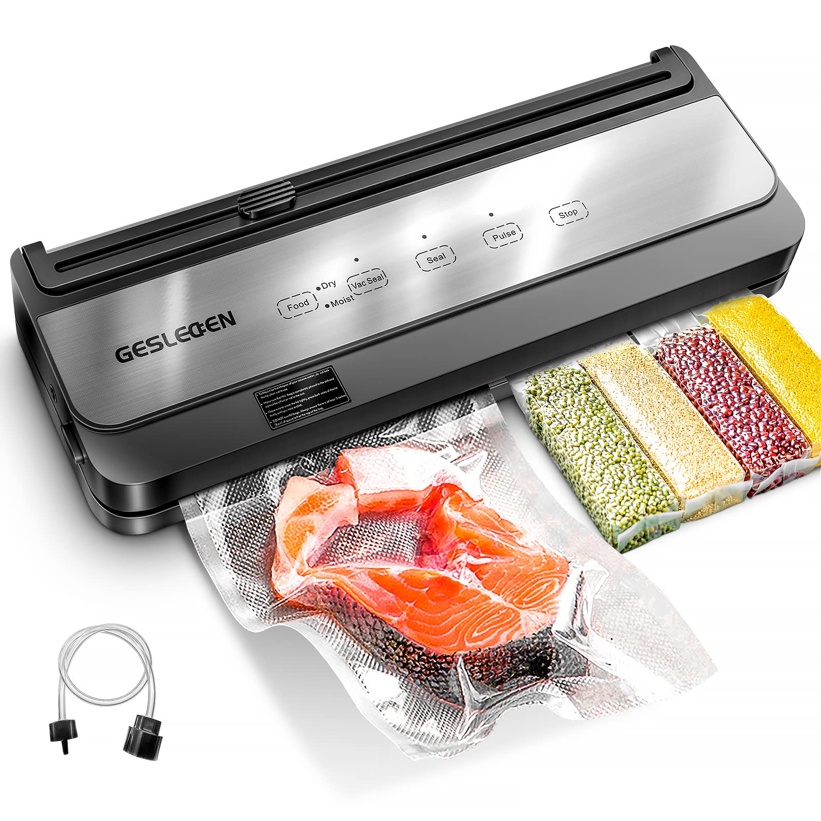 GESLEBEN Vacuum Sealer Machine - Automatic Vacuum Air Sealing System for Food Preservation & Sous Vide Digital Touch Panel Built-in Cutter Multiple Vacuum Functions