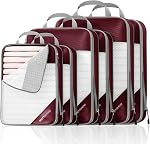 NICOSHOW 6 Set Compression Packing Cubes, Compressible Travel Packing Cubes Travel Essentials, Luggage Organizers for Carry-on Suitcase, Wine