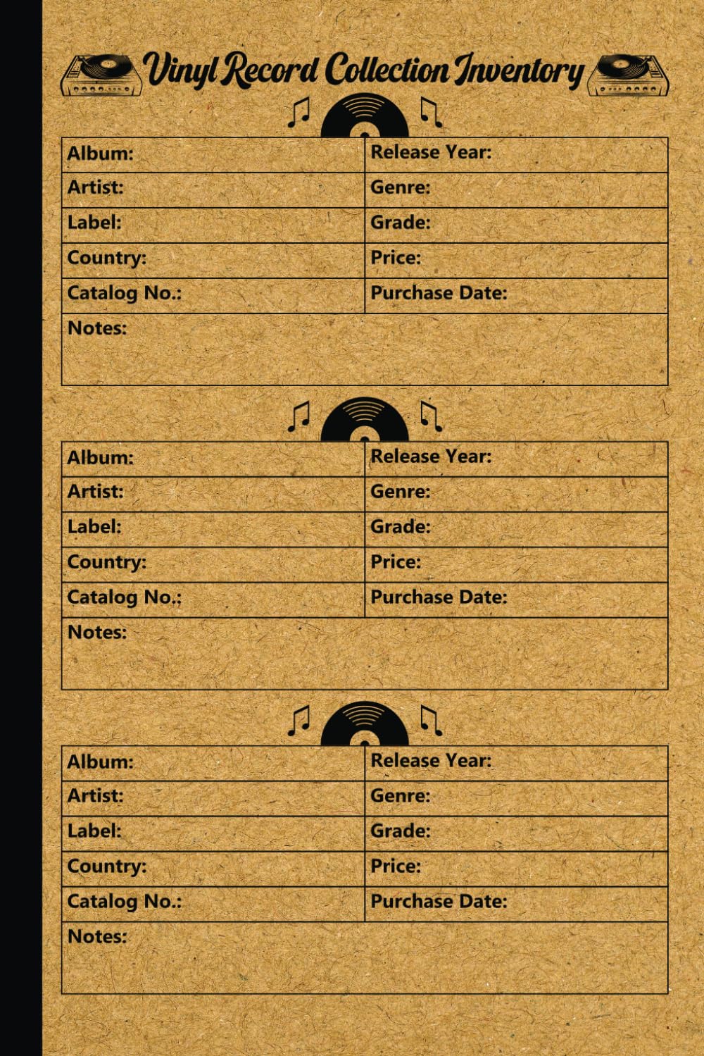 Vinyl Record Collection Inventory | Vinyl Record Collector Log Book | A Simple Way To Keep Track And Review Your Collection | 6-inch X 9-inch (Small Size)