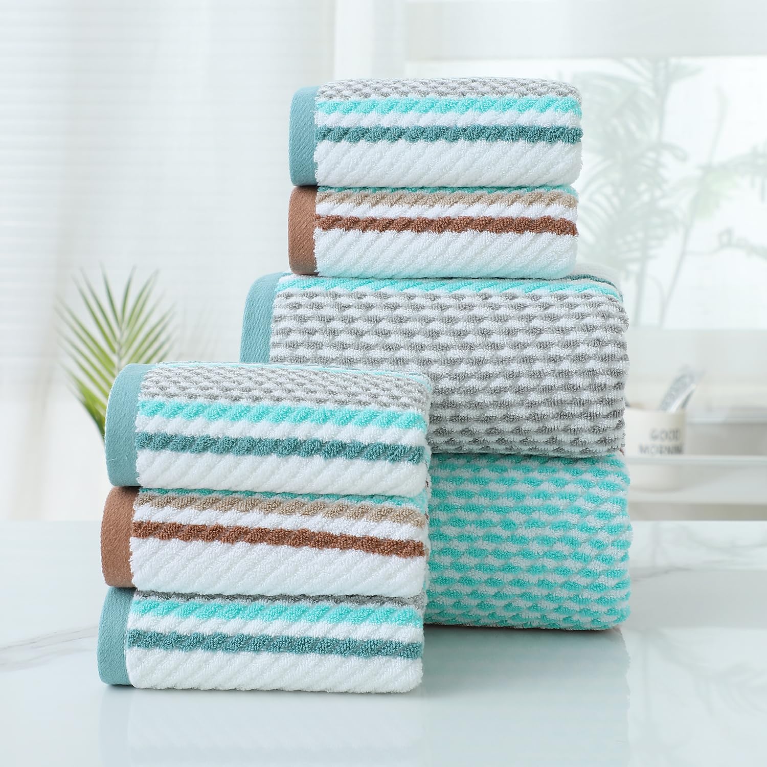 Pidada Green Striped Bath Towel - Absorbent & Soft -8 Pidada Green Striped Bath Towel - Absorbent & Soft -8