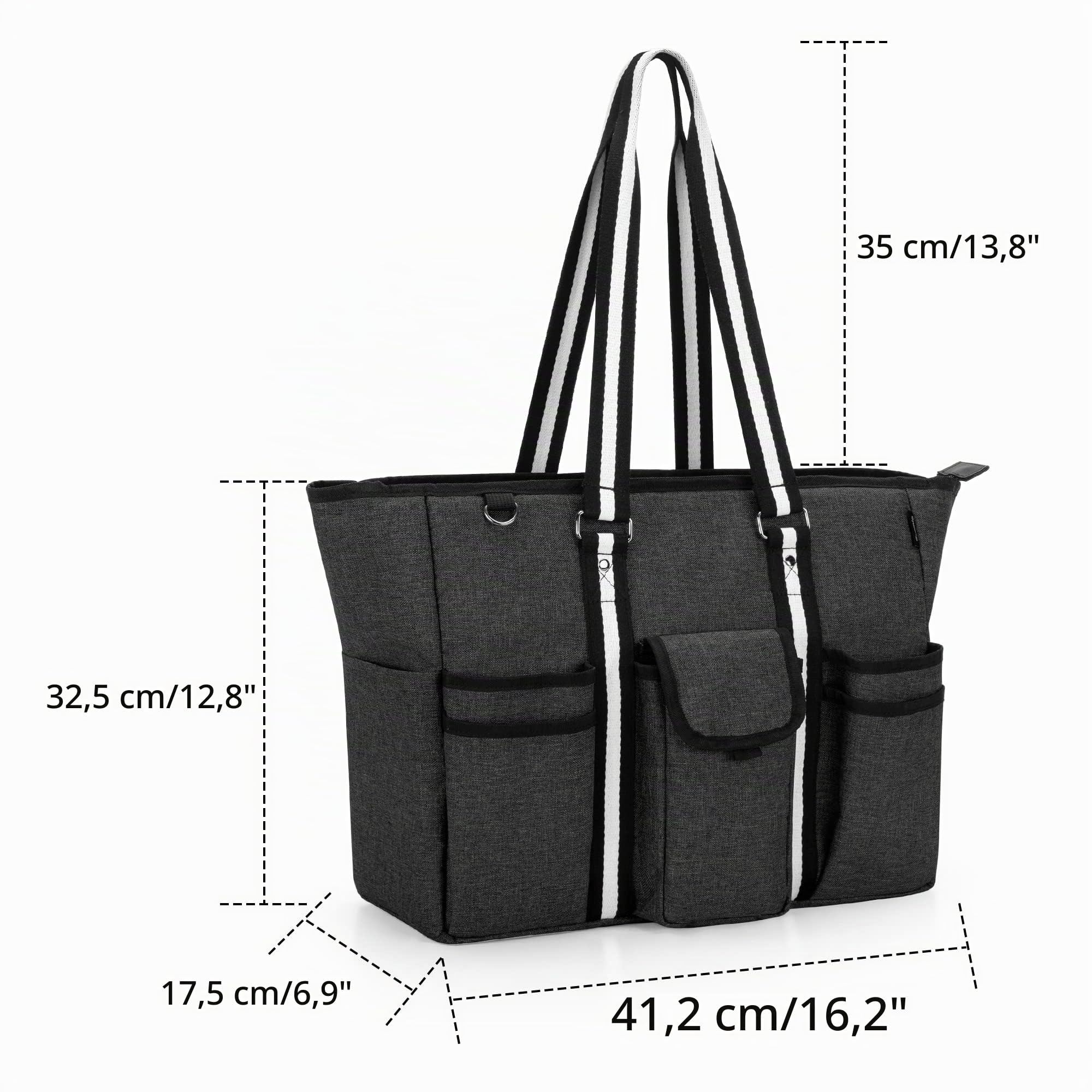 CURMIO Borsa da Lavoro per Insegnanti con Supporto Inferiore, Nero | Grande Tote da Donna, Scomparti per PC fino a 15,6", Tasche Multiple, per Materiale Insegnanti e Scolastico, Borsa Vuota