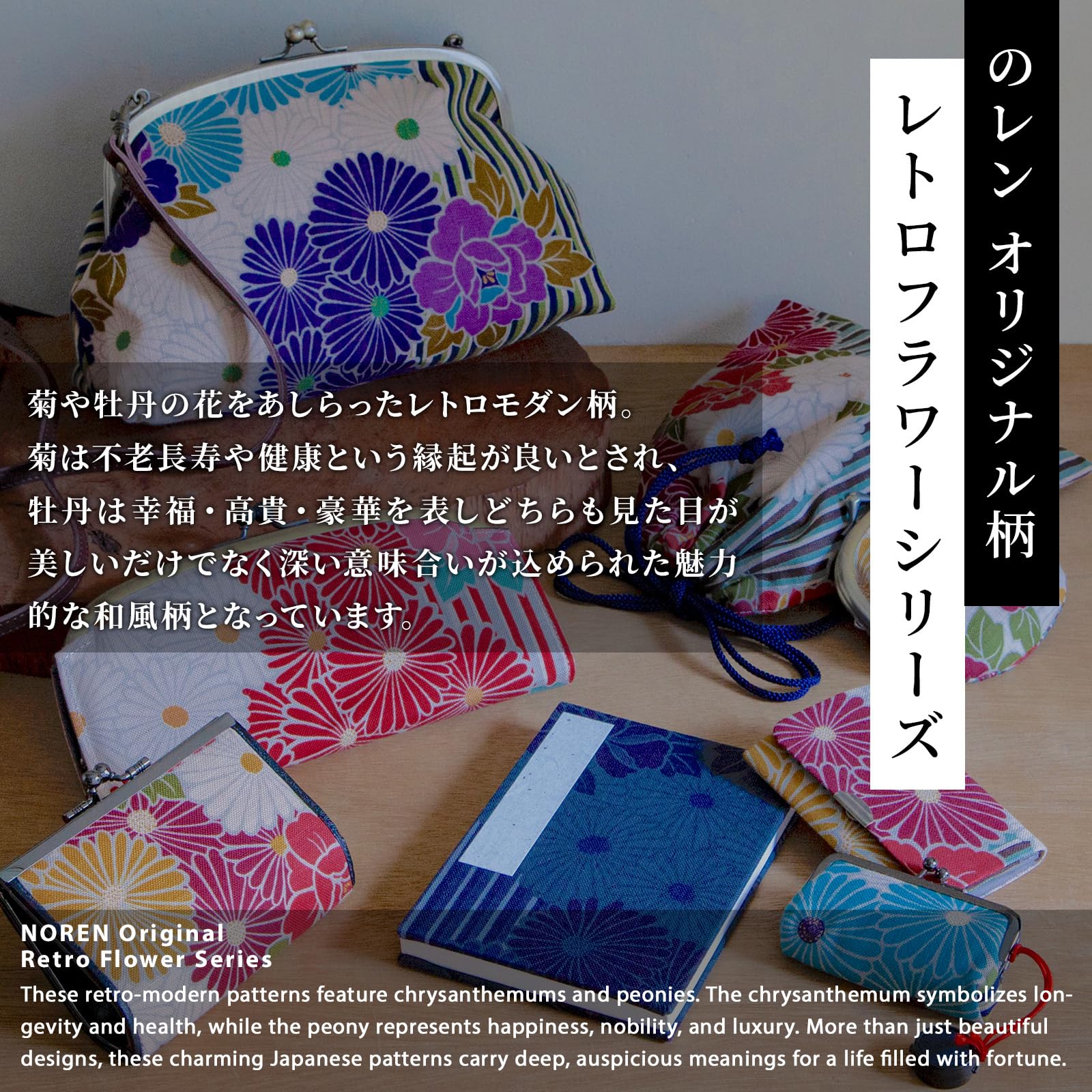 Portamonete con fibbia floreale (piccola borsa per il trucco ovale) / Made in Japan Kiss-lock Change Purse Portafogli Piccola borsa per il trucco da donna, Pochette quadrata / Retro Flower - Lineblue,