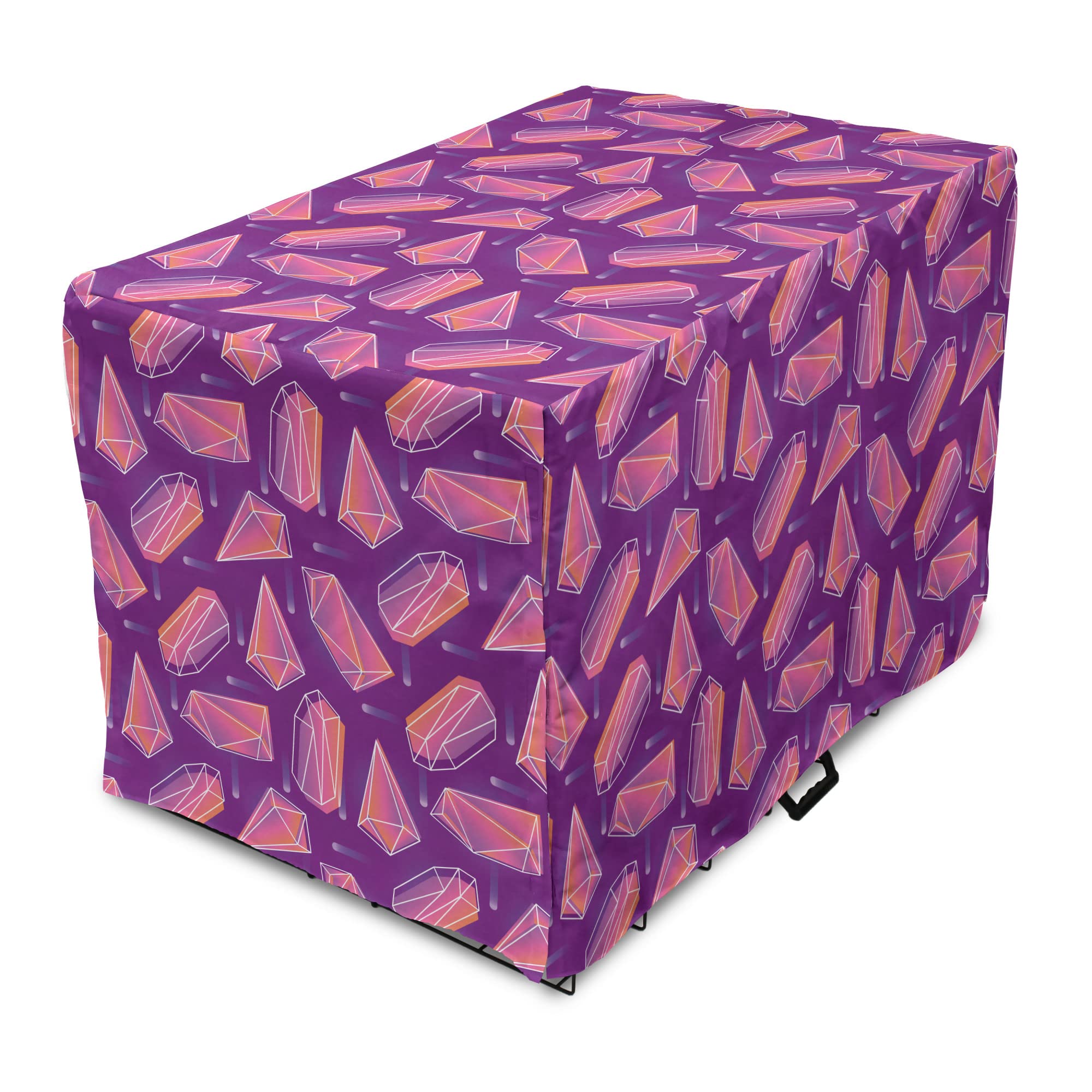 Lunarable Abstract Dog Crate Cover, Warm Colored Crystals Shapes Minerals and Faceted Stones with Their Outlines, Easy to Use Pet Kennel Cover for Medium Large Dogs, 42 Inch, Purple and Coral