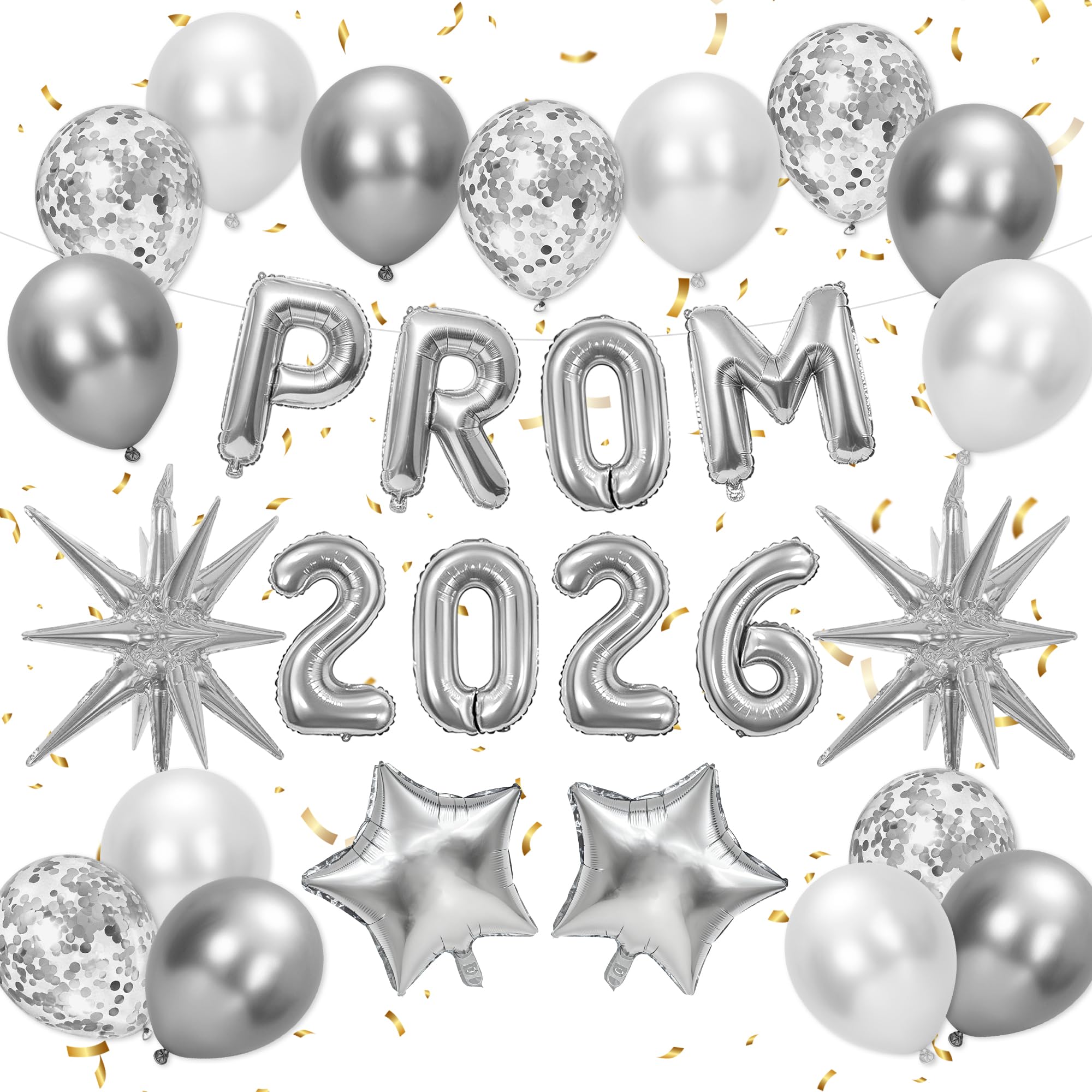 Prom Decorations 2026 Silver Balloons, Prom Balloons Party Supplies for Graduation Grad Party School Dance Decorations