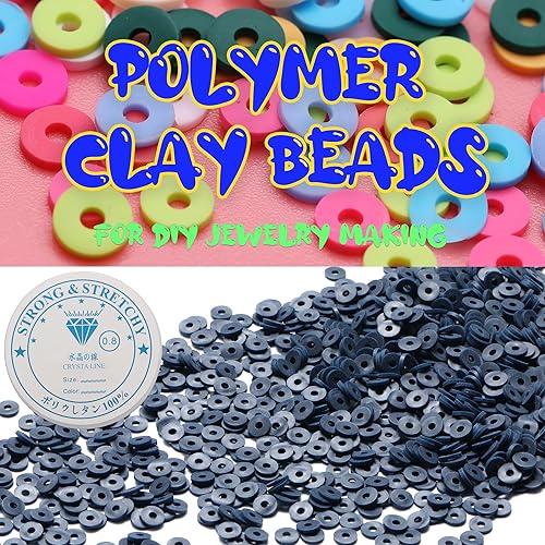 Miniatura 9 de 4000 cuentas de arcilla cian para hacer pulseras, espaciador de polímero, cuentas planas para bricolaje para joyas, collares, aretes, kit de
