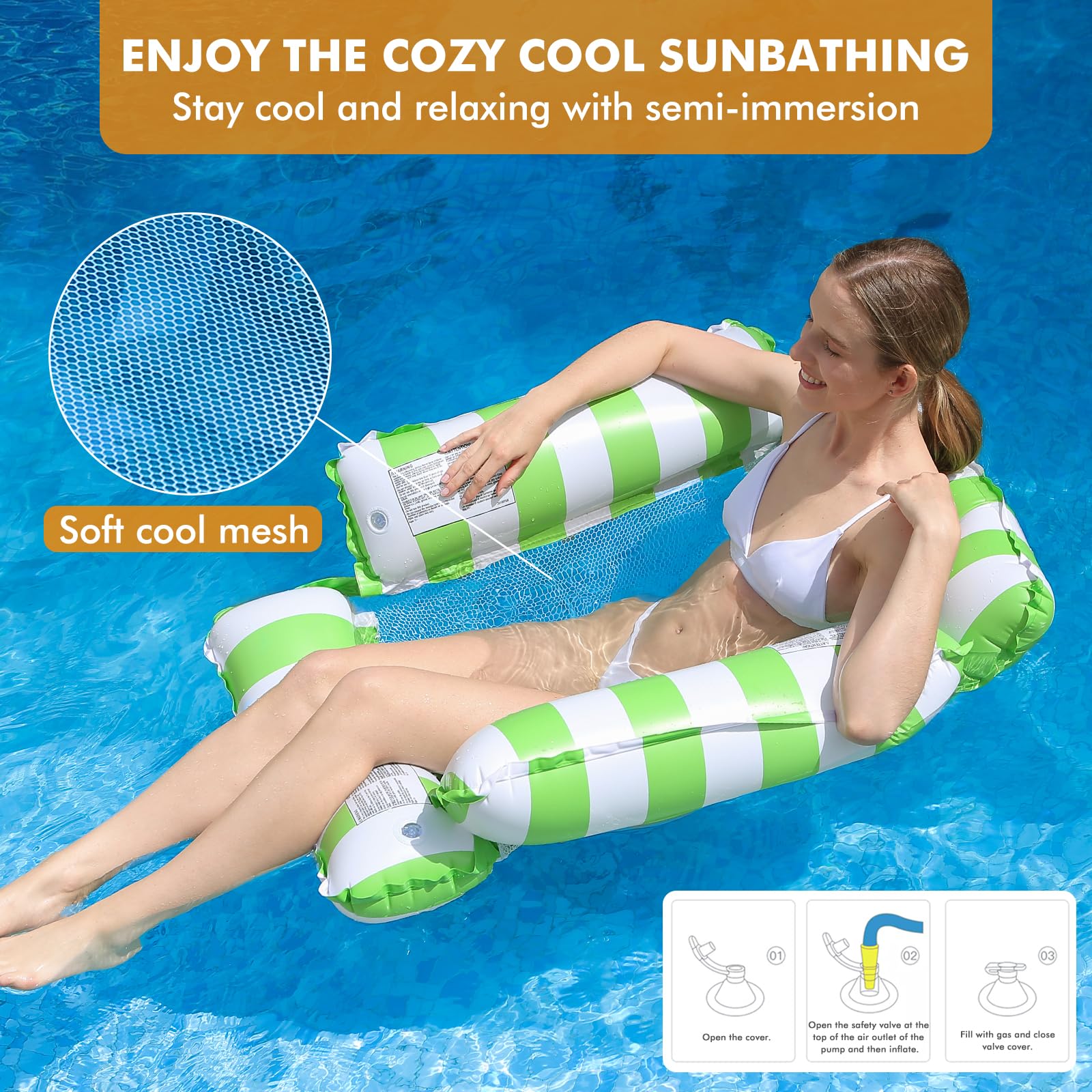 Luftmatratze Pool Erwachsene, 4-in-1 Aufblasbare Wasserhängematte 122 x 122 cm, Schwimmliege mit Mesh-Netz, Pool Float Lounge für Erwachsene, Strand, Urlaub, Poolparty, Dunkelblau