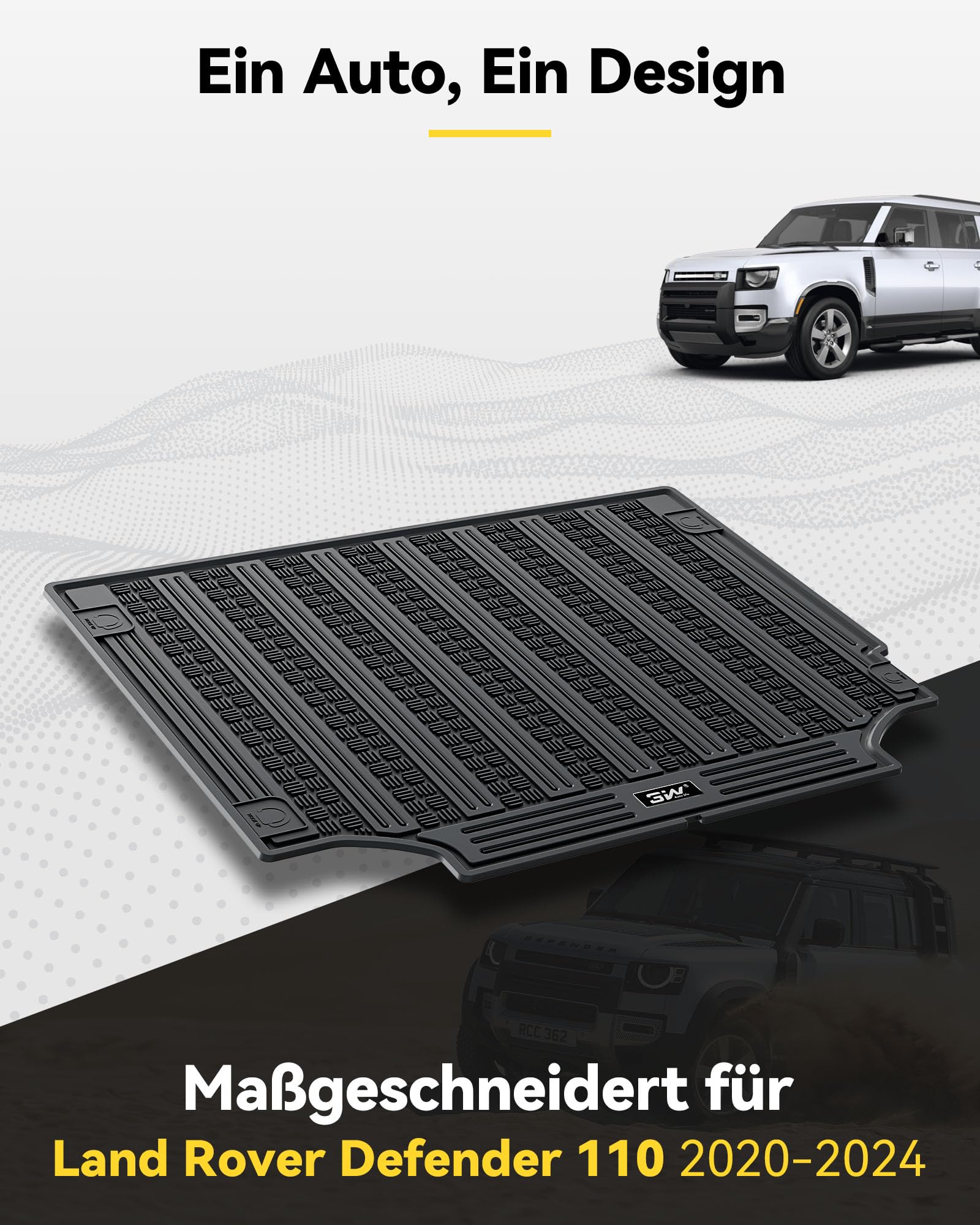 3W Kofferraumwanne für Land Rover Defender 110 5 Sitze L663 2020-2026 | Nicht für MHEV & PHEV | TPE Thorex™ Allwetter | 3D Maßgeschneiderte Passform | Hundefreundlich Auto Zubehör | Wasserdicht